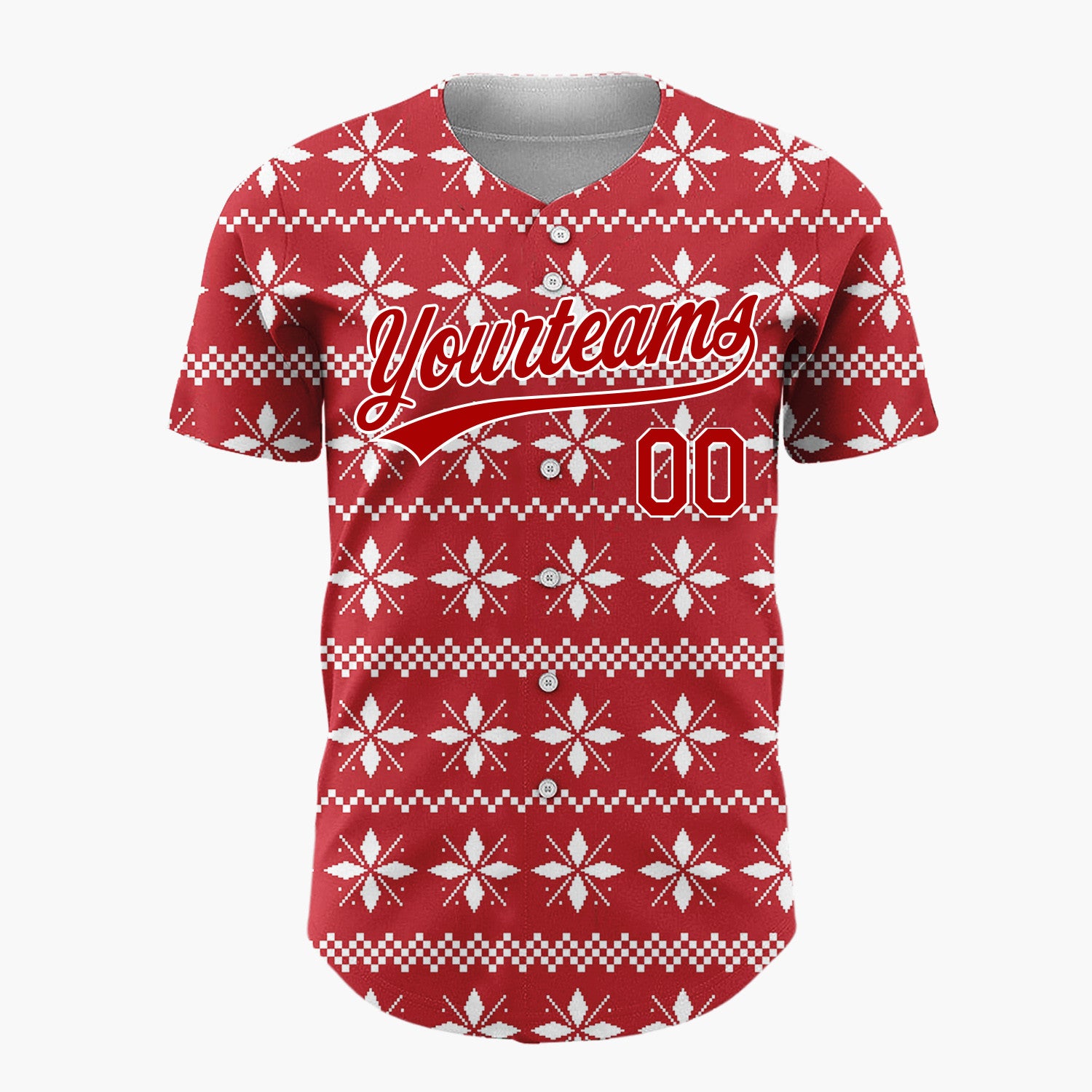 Custom Red White Snowflakes Scandinavian Knit Christmas Baseball Jersey