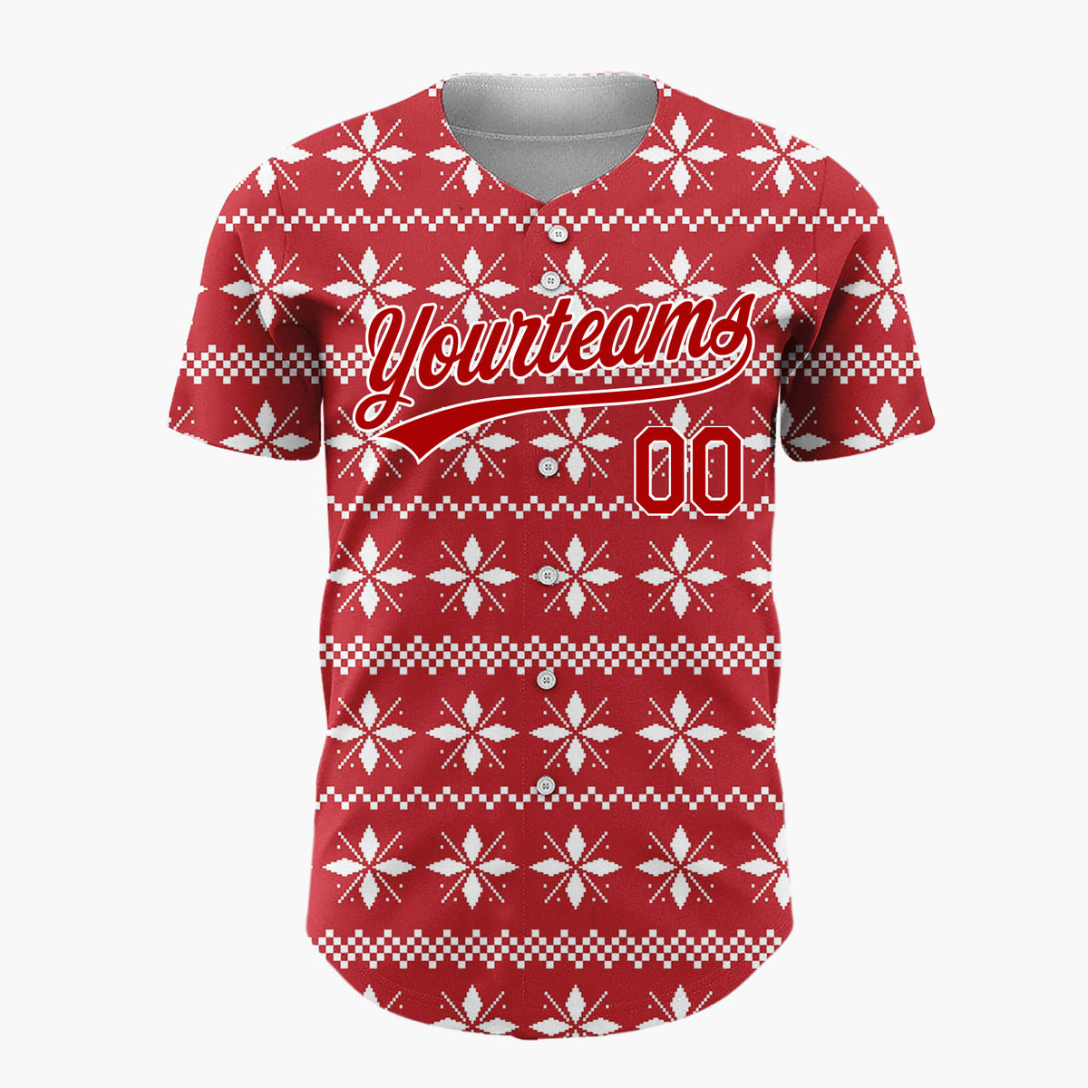 Custom Red White Snowflakes Scandinavian Knit Christmas Baseball Jersey