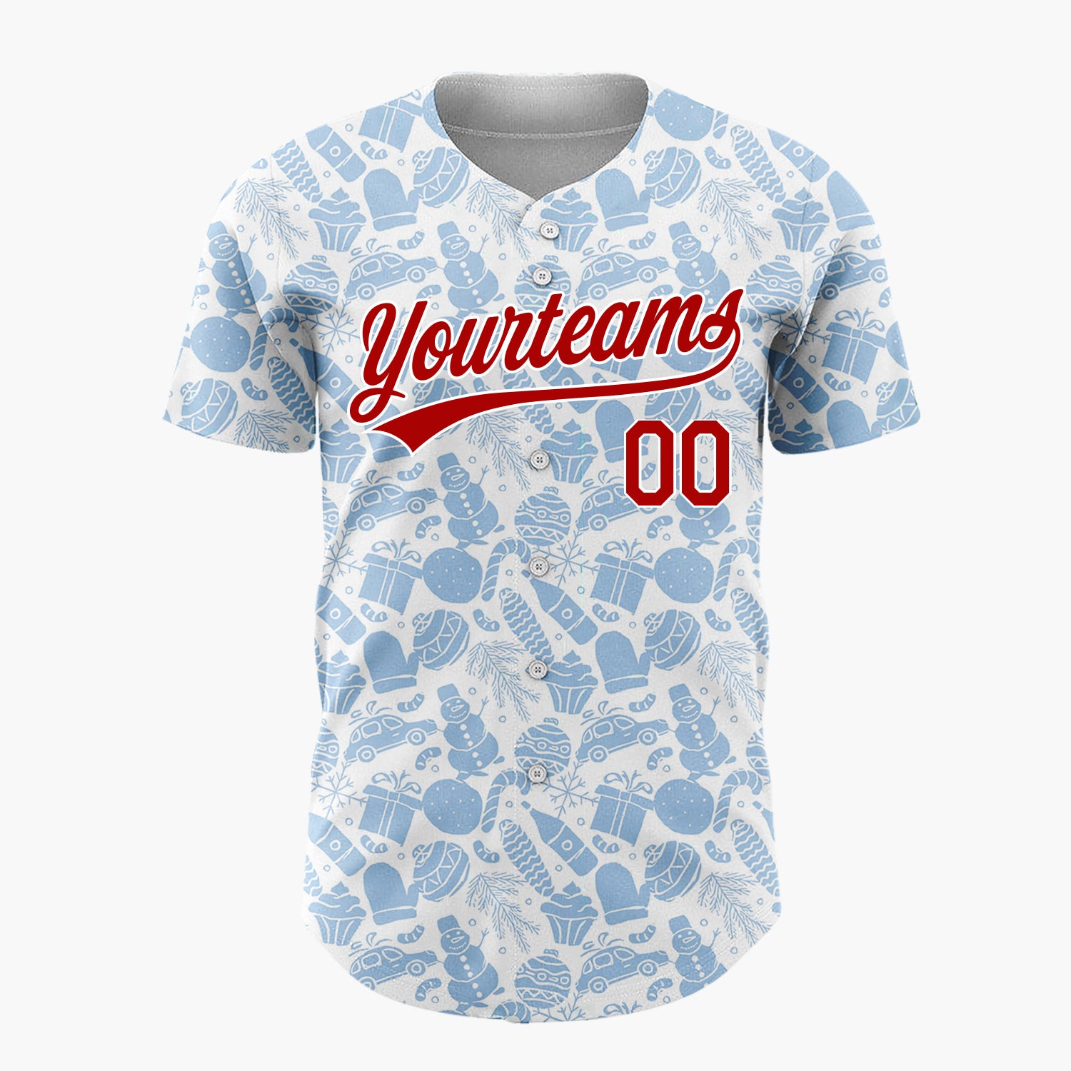 Custom White Blue Holiday Silhouettes Minimalist Christmas Baseball Jersey