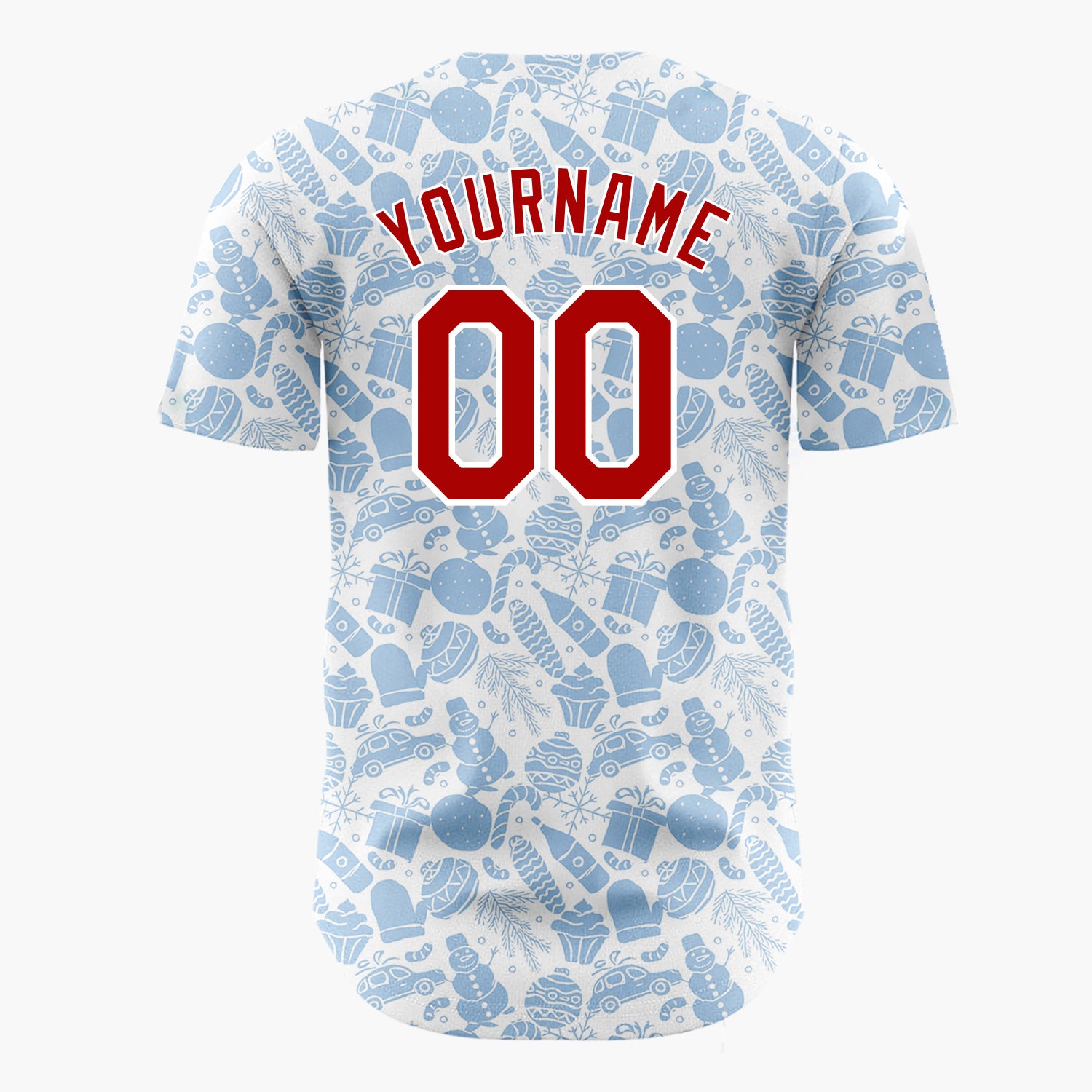 Custom White Blue Holiday Silhouettes Minimalist Christmas Baseball Jersey