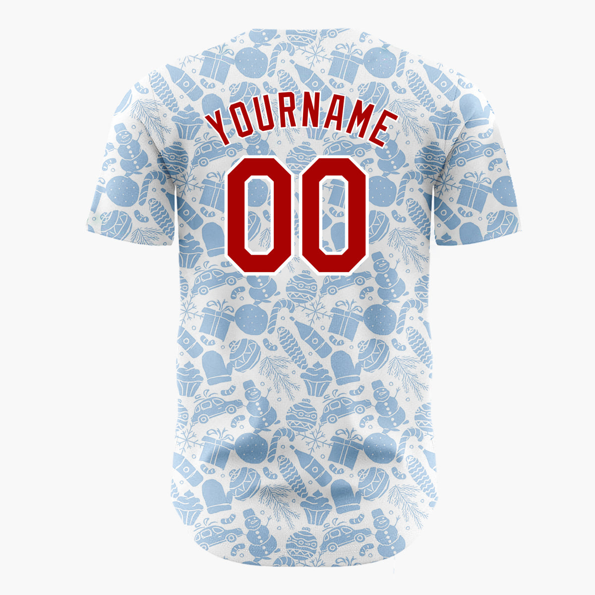 Custom White Blue Holiday Silhouettes Minimalist Christmas Baseball Jersey