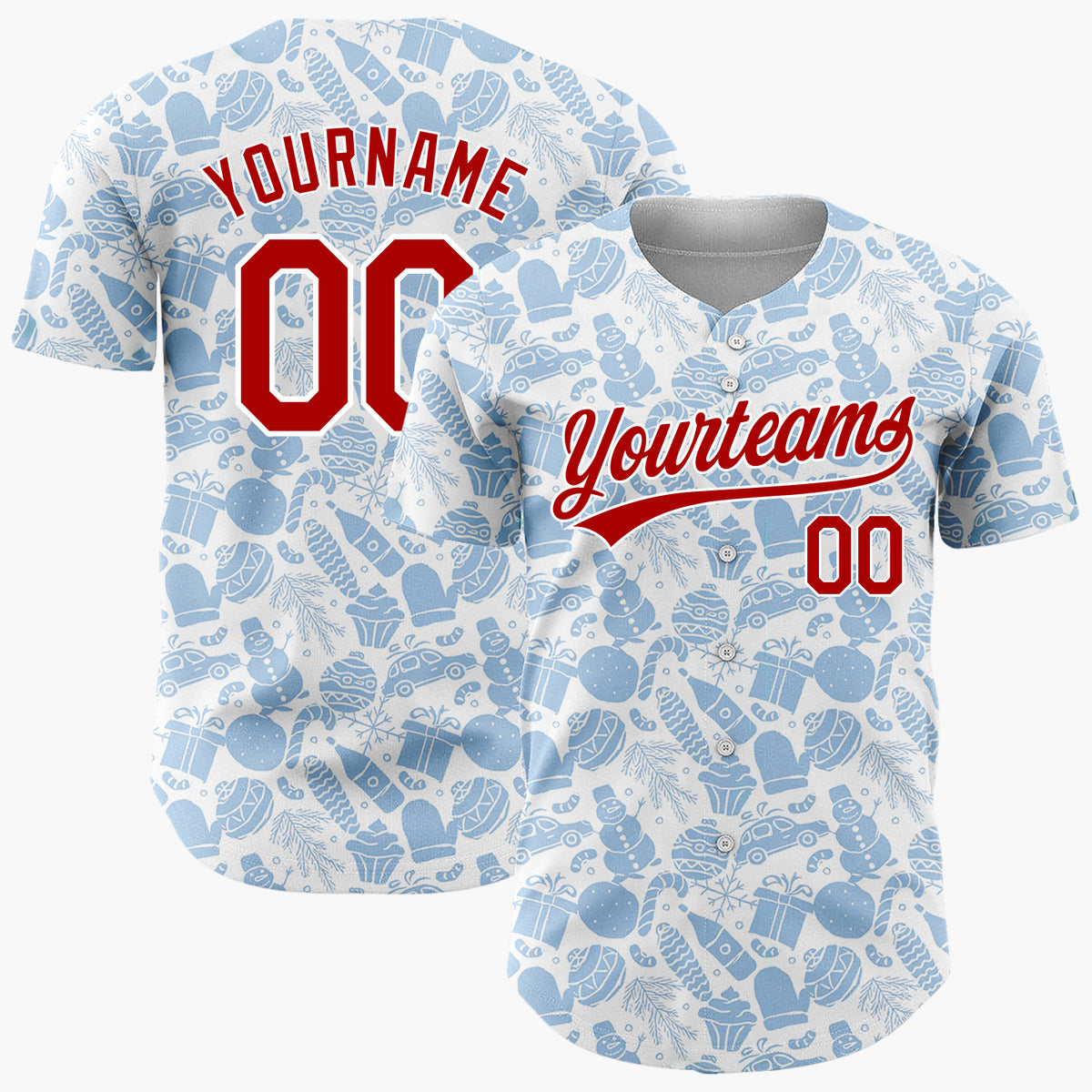 Custom White Blue Holiday Silhouettes Minimalist Christmas Baseball Jersey