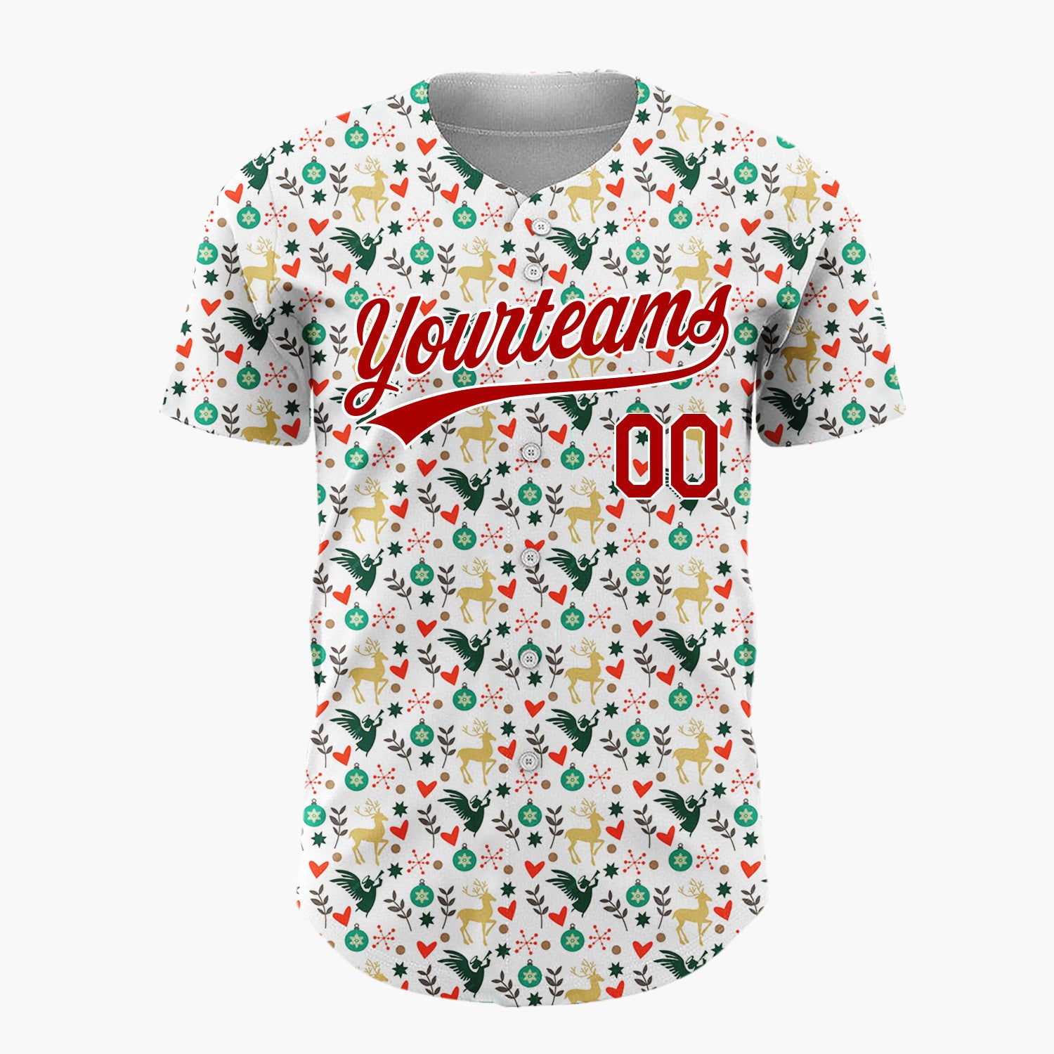 Custom White Christmas Reindeer And Angel Cartoon Pattern Christmas Baseball Jersey