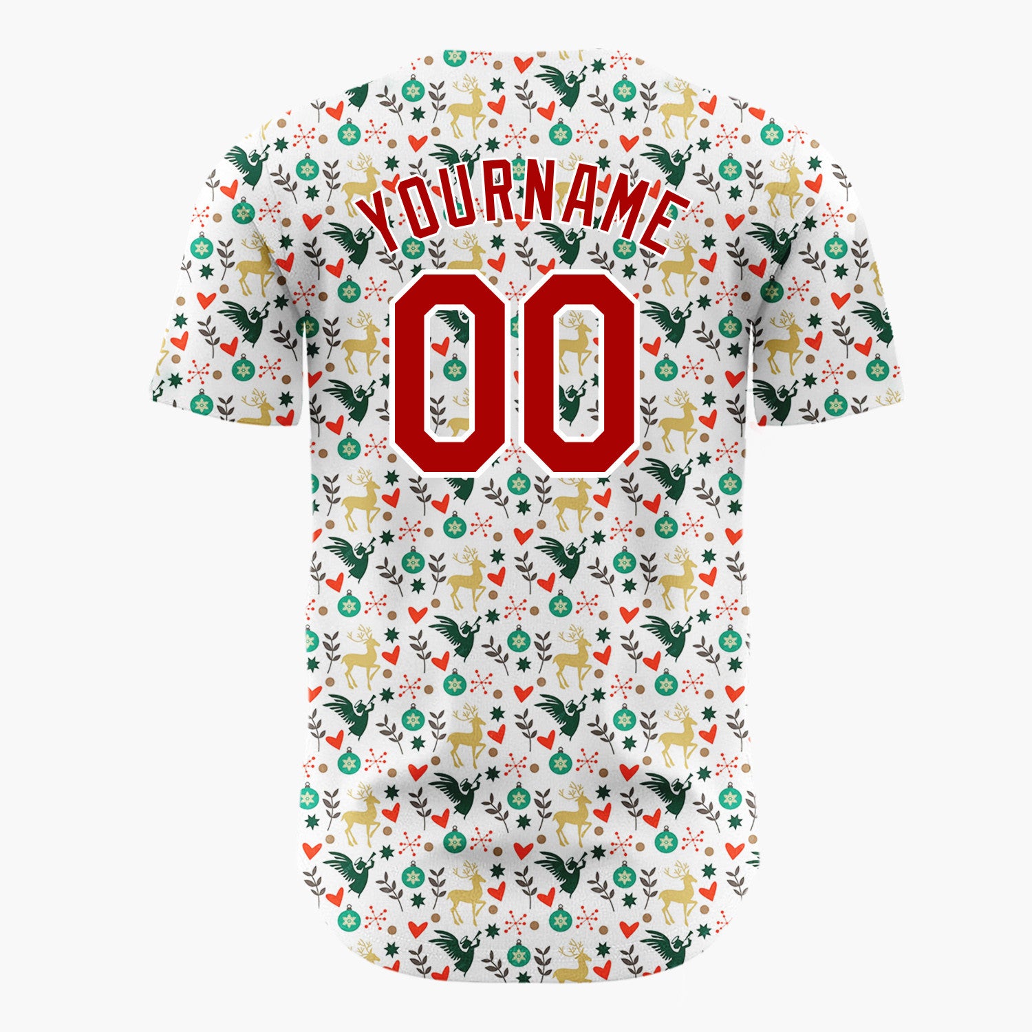 Custom White Christmas Reindeer And Angel Cartoon Pattern Christmas Baseball Jersey