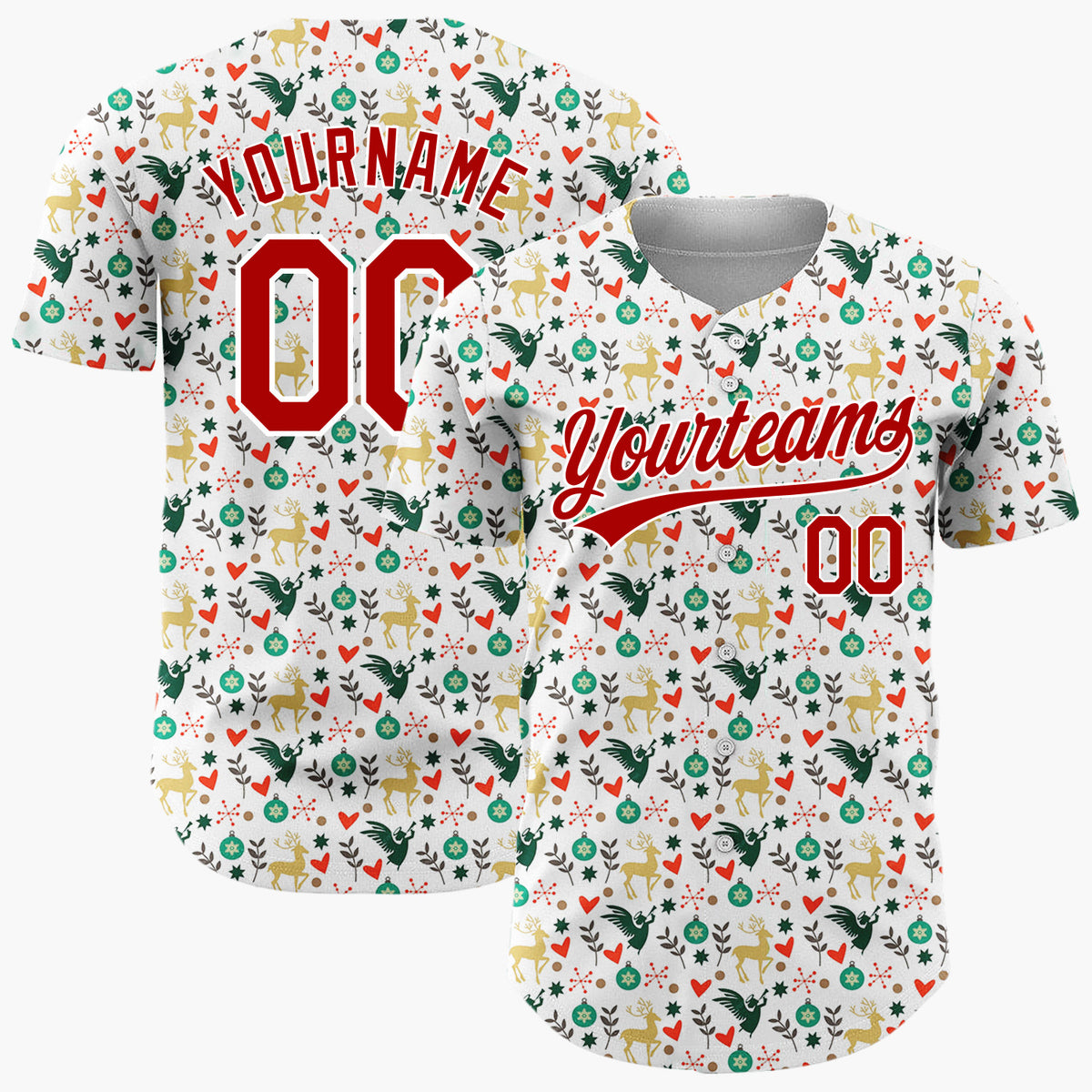 Custom White Christmas Reindeer And Angel Cartoon Pattern Christmas Baseball Jersey