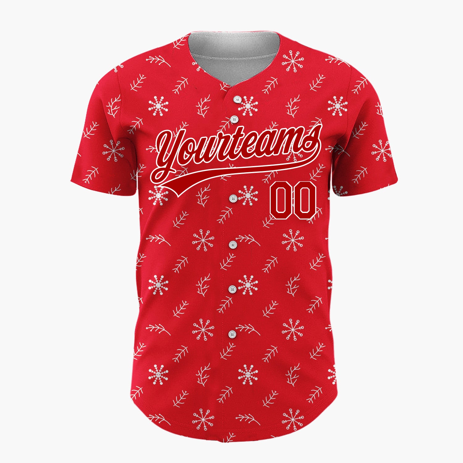 Custom Red White Snowflakes Twigs Minimalist Dotted Pattern Christmas Baseball Jersey