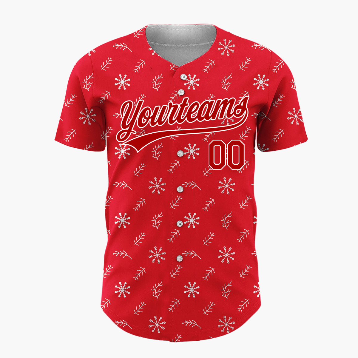 Custom Red White Snowflakes Twigs Minimalist Dotted Pattern Christmas Baseball Jersey