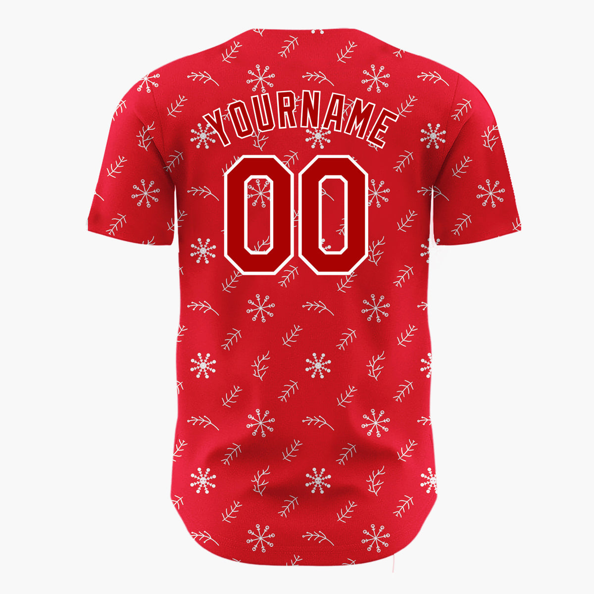 Custom Red White Snowflakes Twigs Minimalist Dotted Pattern Christmas Baseball Jersey