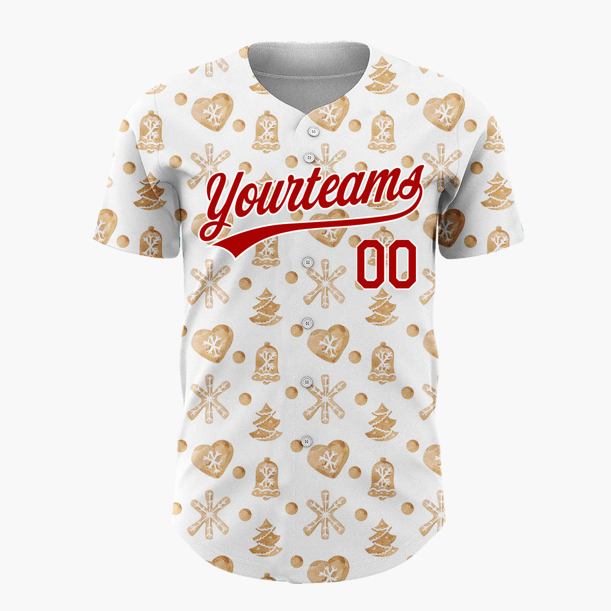 Custom White Gingerbread Cookie Watercolor Pattern Christmas Baseball Jersey