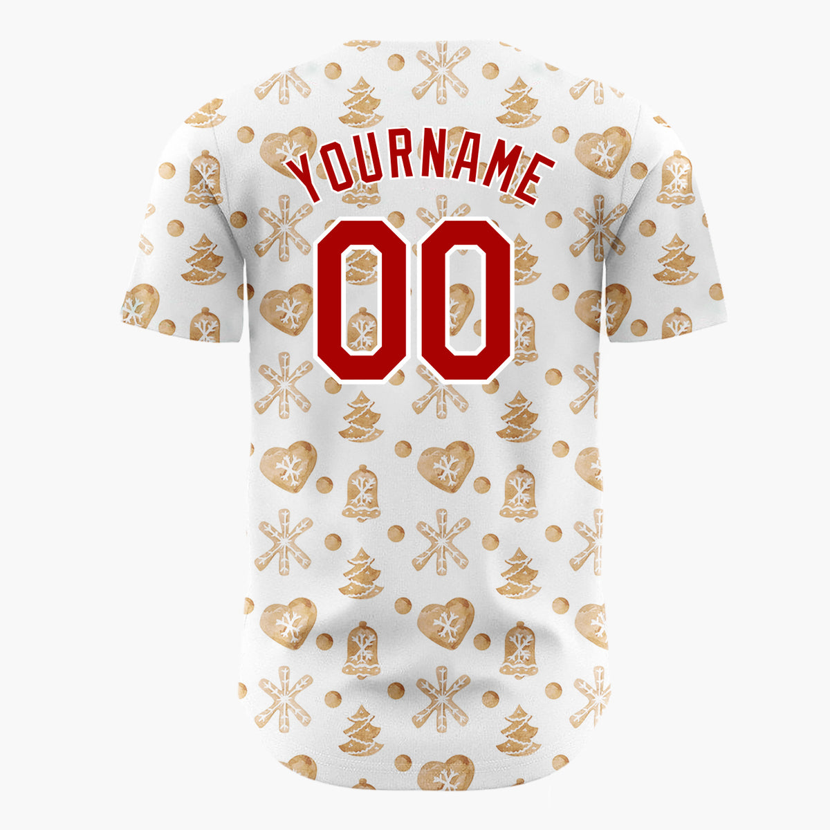 Custom White Gingerbread Cookie Watercolor Pattern Christmas Baseball Jersey