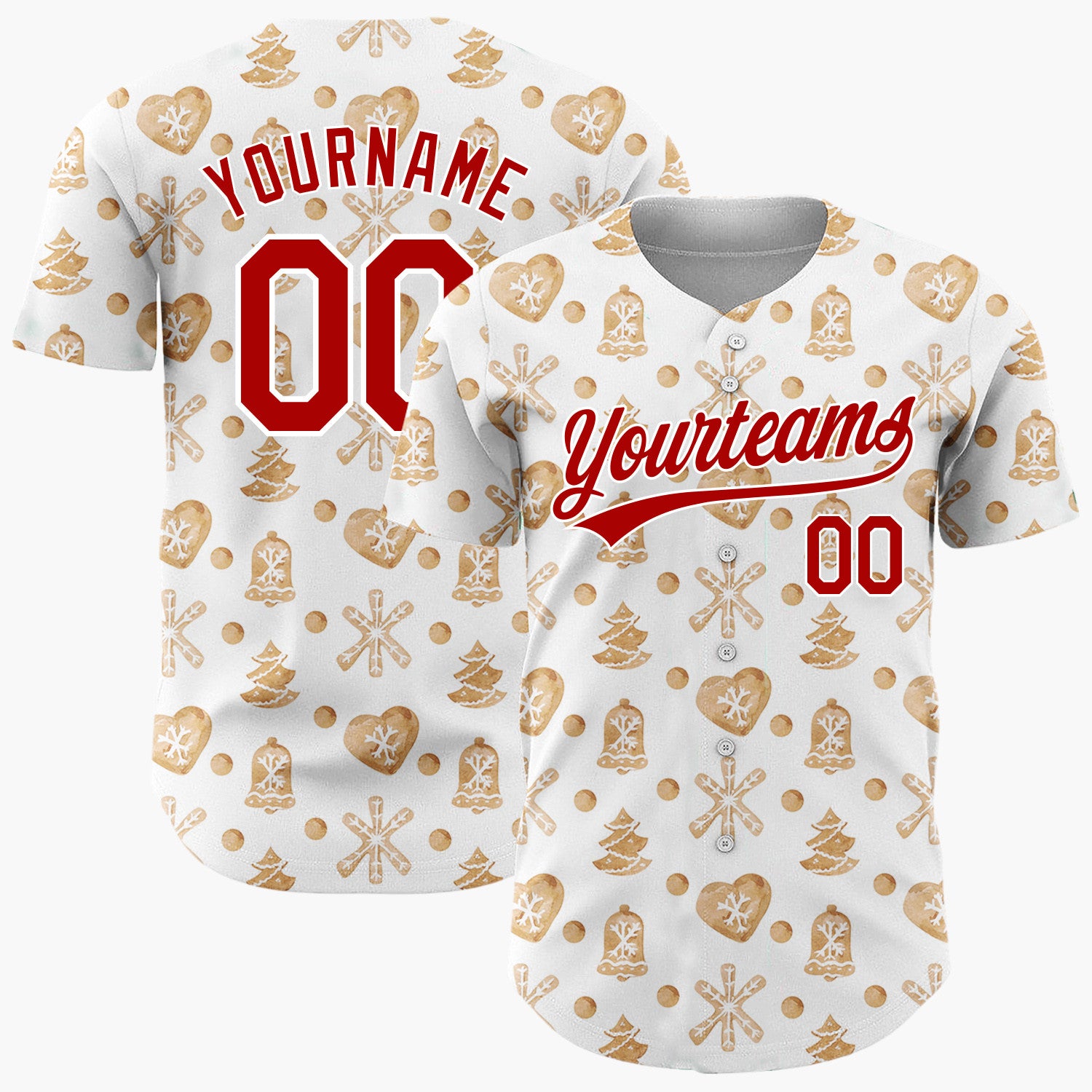 Custom White Gingerbread Cookie Watercolor Pattern Christmas Baseball Jersey