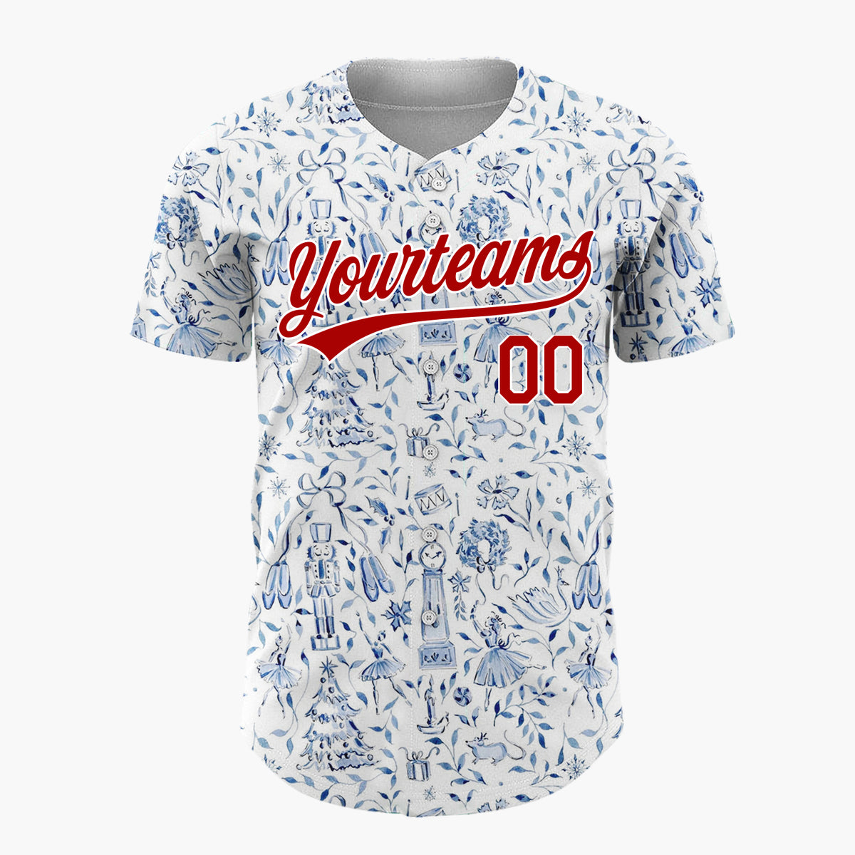 Custom White Floral Nutcracker Ballet Christmas Theme Christmas Baseball Jersey