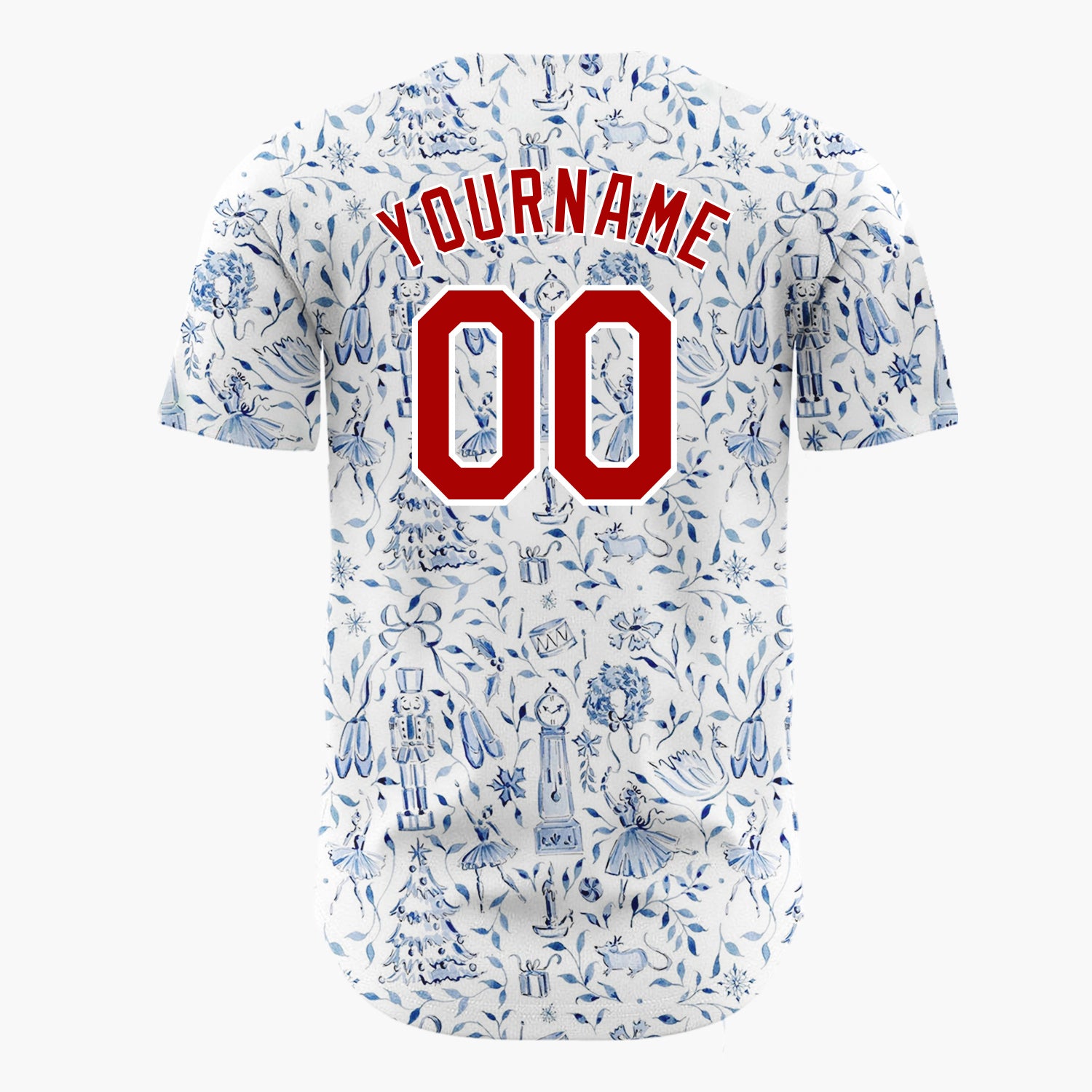 Custom White Floral Nutcracker Ballet Christmas Theme Christmas Baseball Jersey