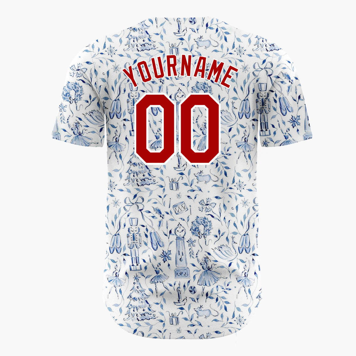 Custom White Floral Nutcracker Ballet Christmas Theme Christmas Baseball Jersey