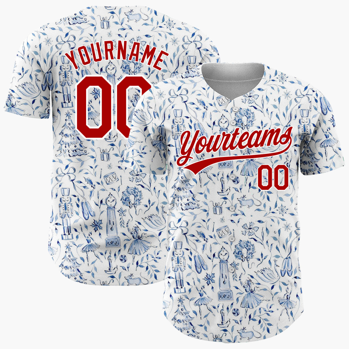 Custom White Floral Nutcracker Ballet Christmas Theme Christmas Baseball Jersey