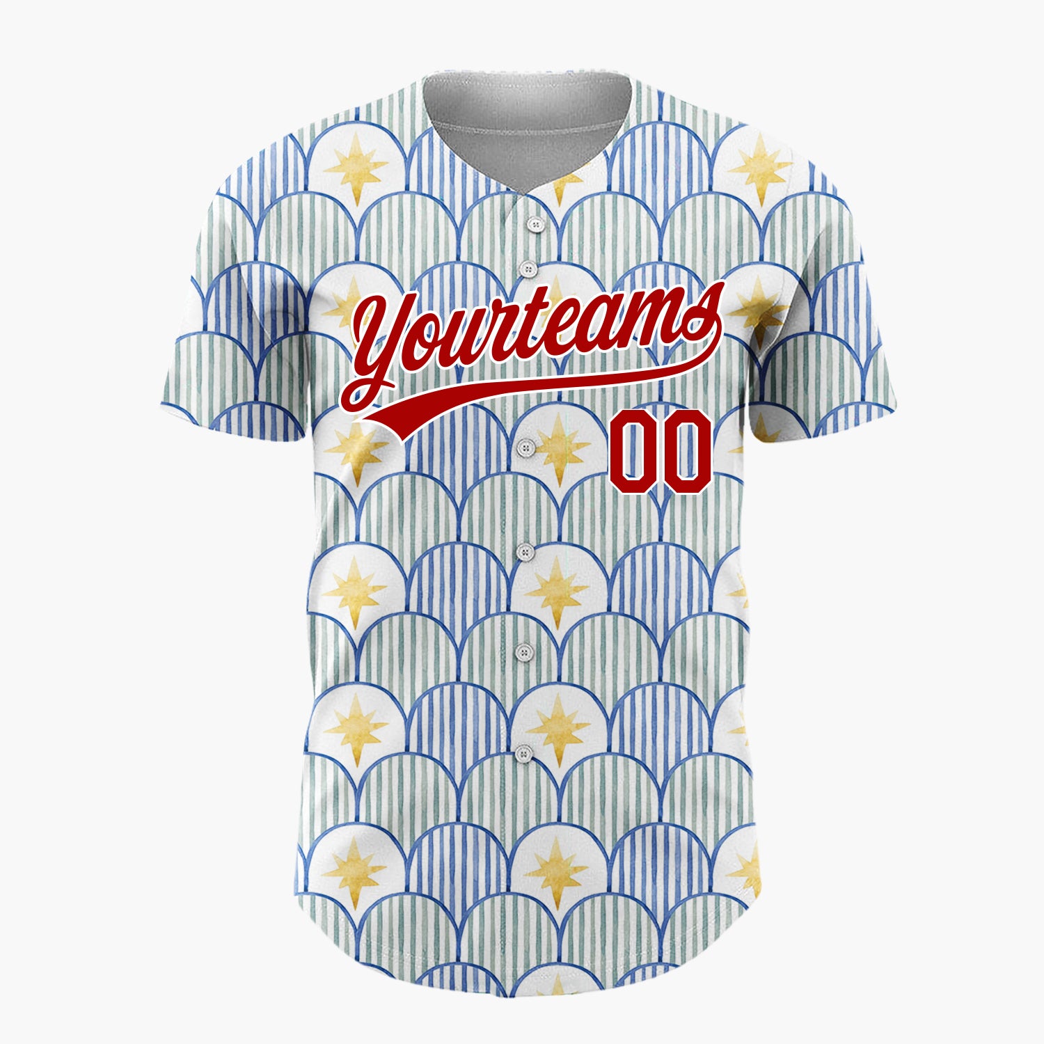 Custom White Blue Scallop Scale And Star Watercolor Pattern Christmas Baseball Jersey