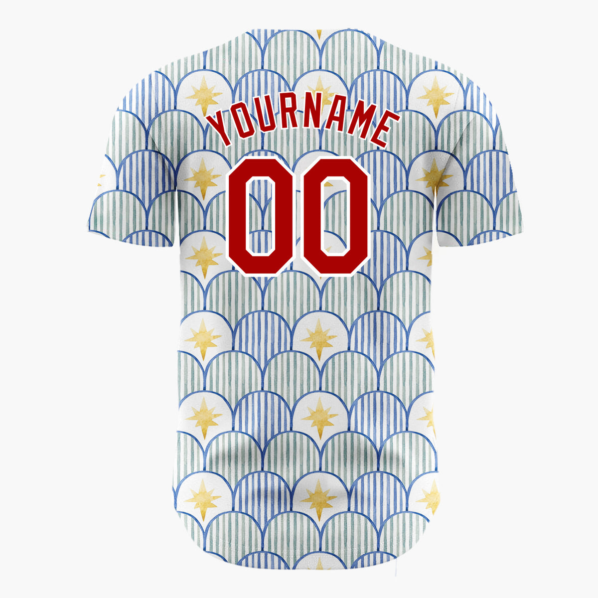 Custom White Blue Scallop Scale And Star Watercolor Pattern Christmas Baseball Jersey