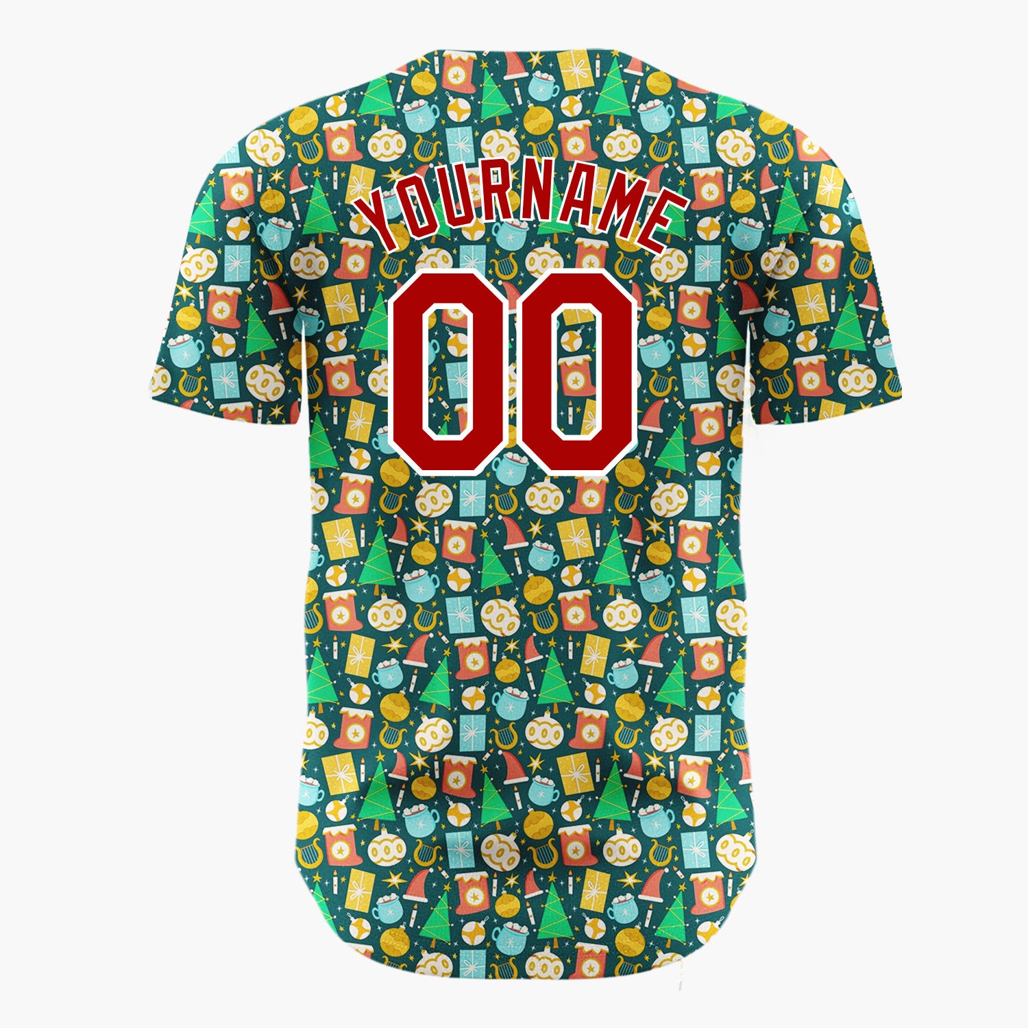 Custom Teal Yellow Trees Gifts And Ornaments Playful Christmas Baseball Jersey