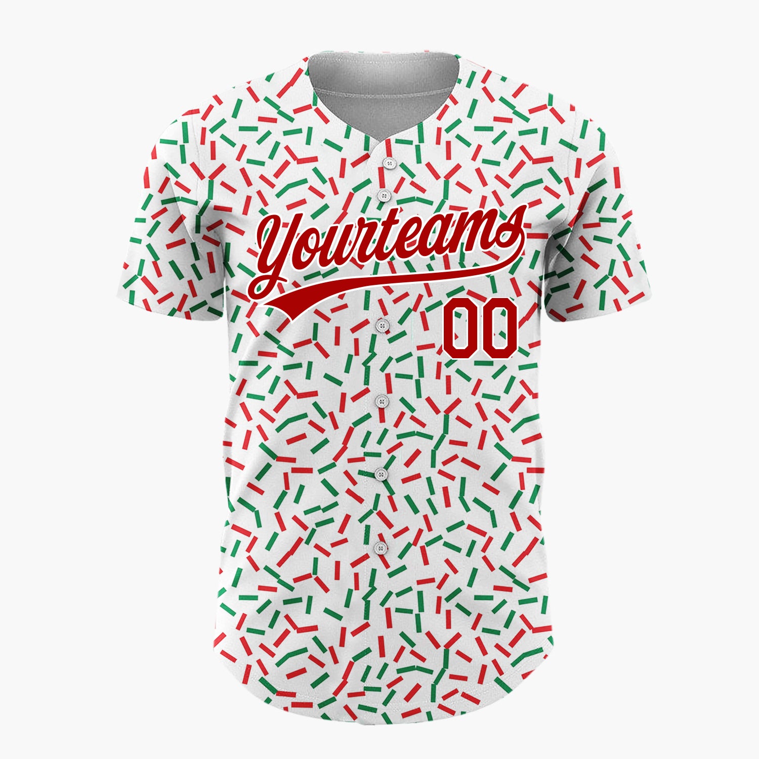 Custom White Red Green Confetti Sprinkles Abstract Pattern Christmas Baseball Jersey
