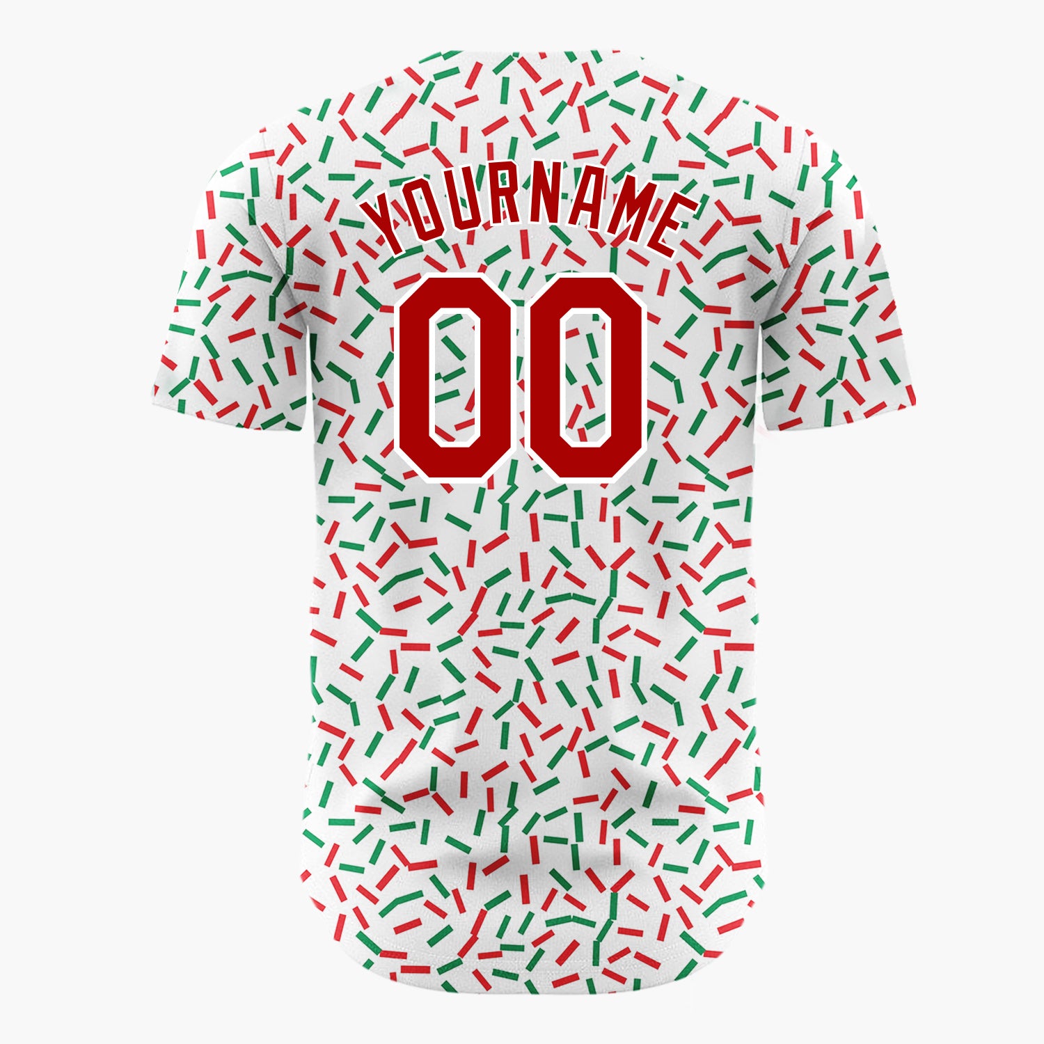 Custom White Red Green Confetti Sprinkles Abstract Pattern Christmas Baseball Jersey