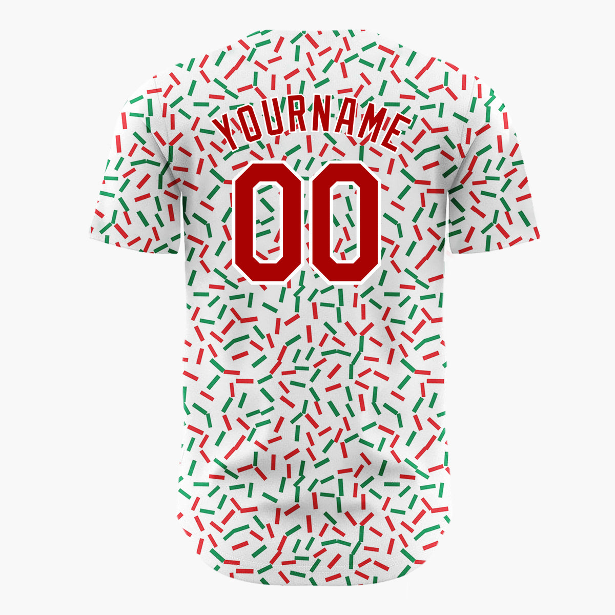 Custom White Red Green Confetti Sprinkles Abstract Pattern Christmas Baseball Jersey