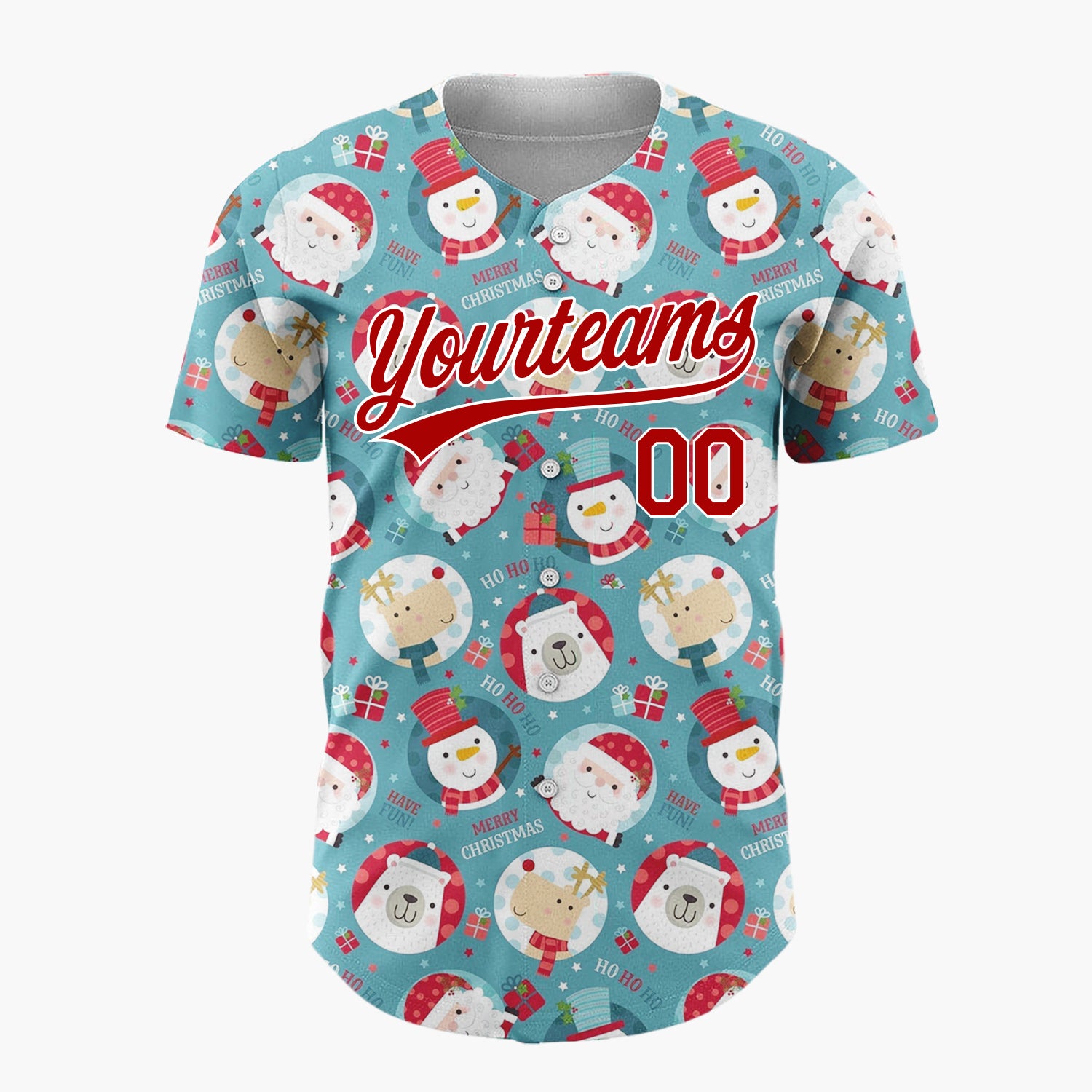 Custom Teal Christmas Character Circles Text Fun Illustration Christmas Baseball Jersey