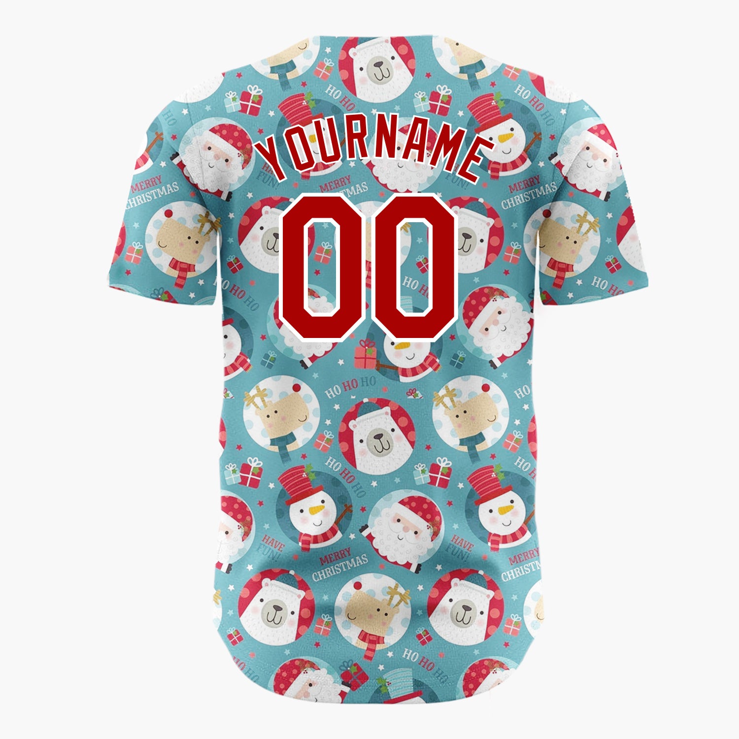 Custom Teal Christmas Character Circles Text Fun Illustration Christmas Baseball Jersey