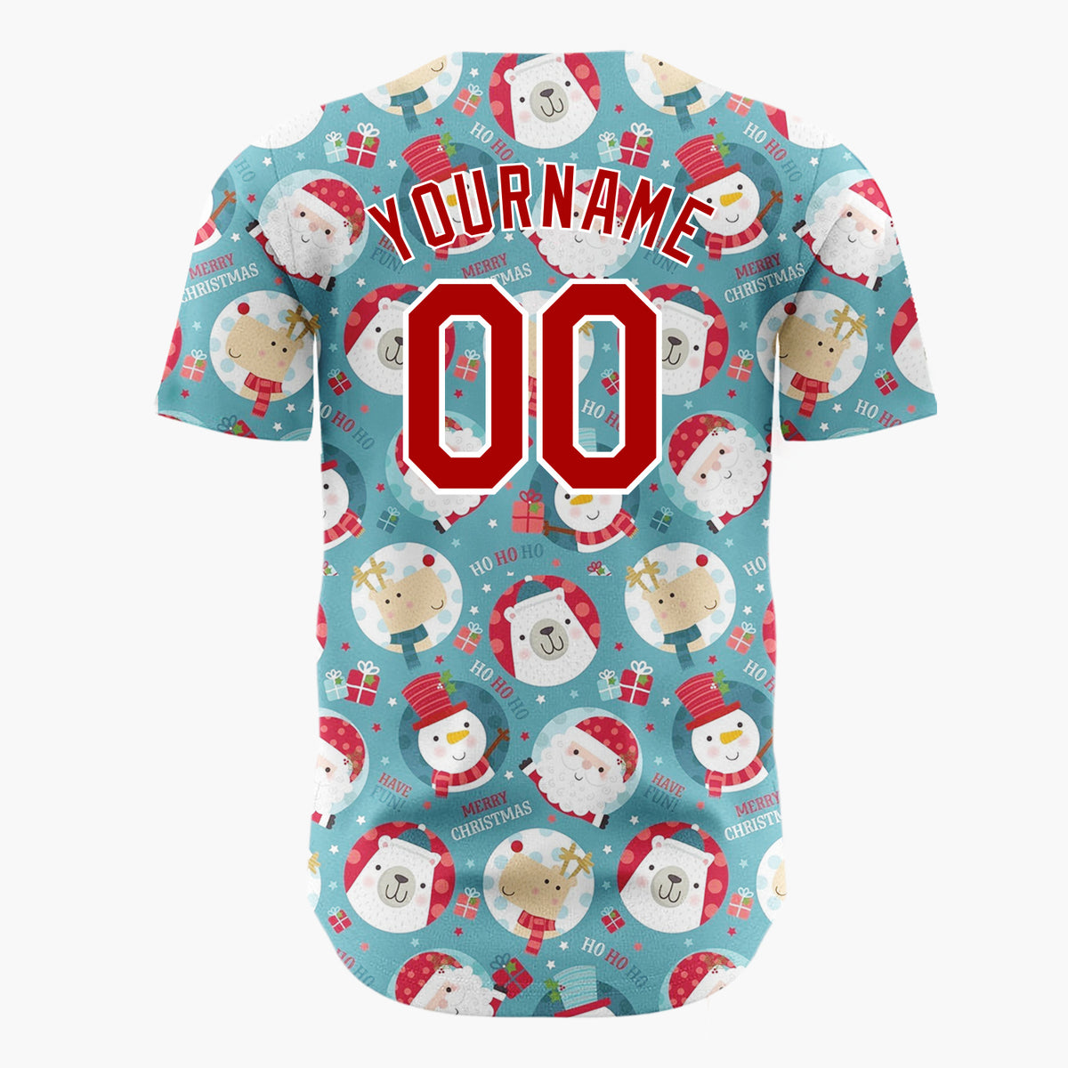Custom Teal Christmas Character Circles Text Fun Illustration Christmas Baseball Jersey