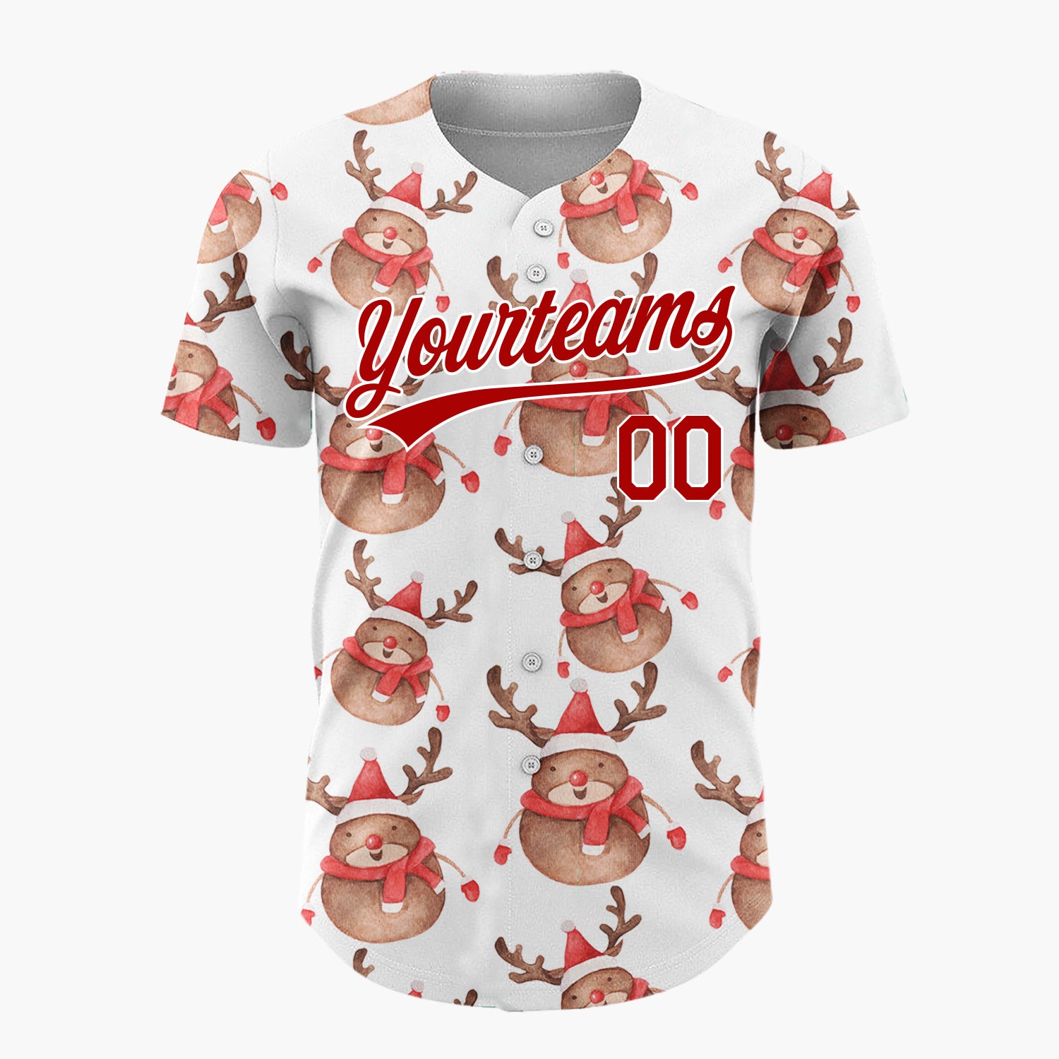 Custom White Cute Reindeer Festive Watercolor Pattern Christmas Baseball Jersey