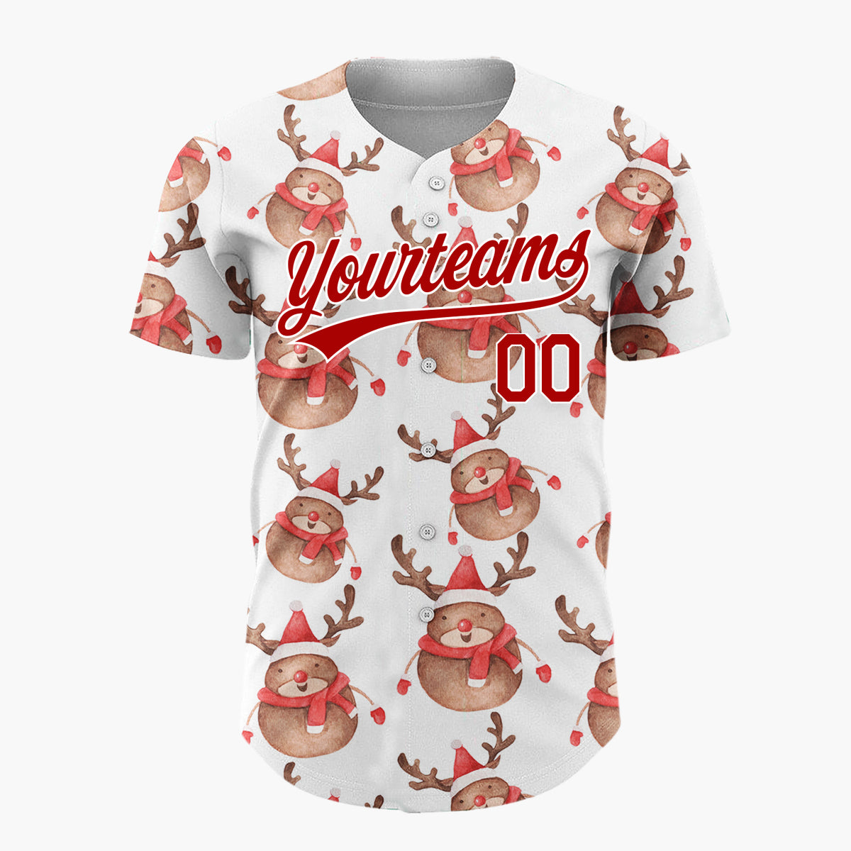 Custom White Cute Reindeer Festive Watercolor Pattern Christmas Baseball Jersey