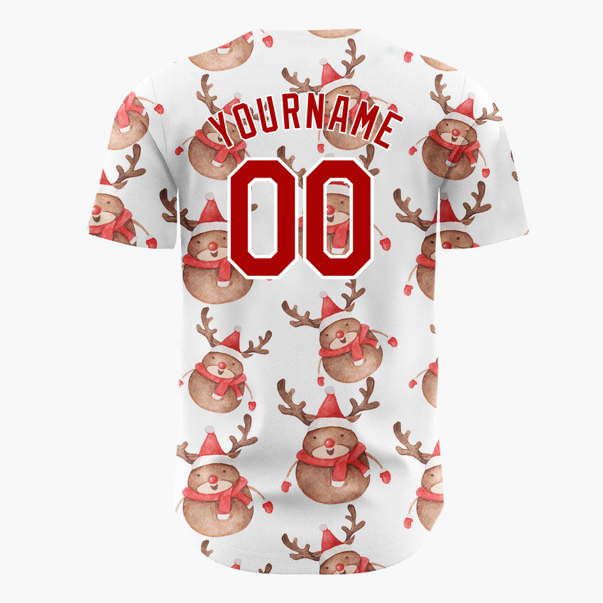 Custom White Cute Reindeer Festive Watercolor Pattern Christmas Baseball Jersey