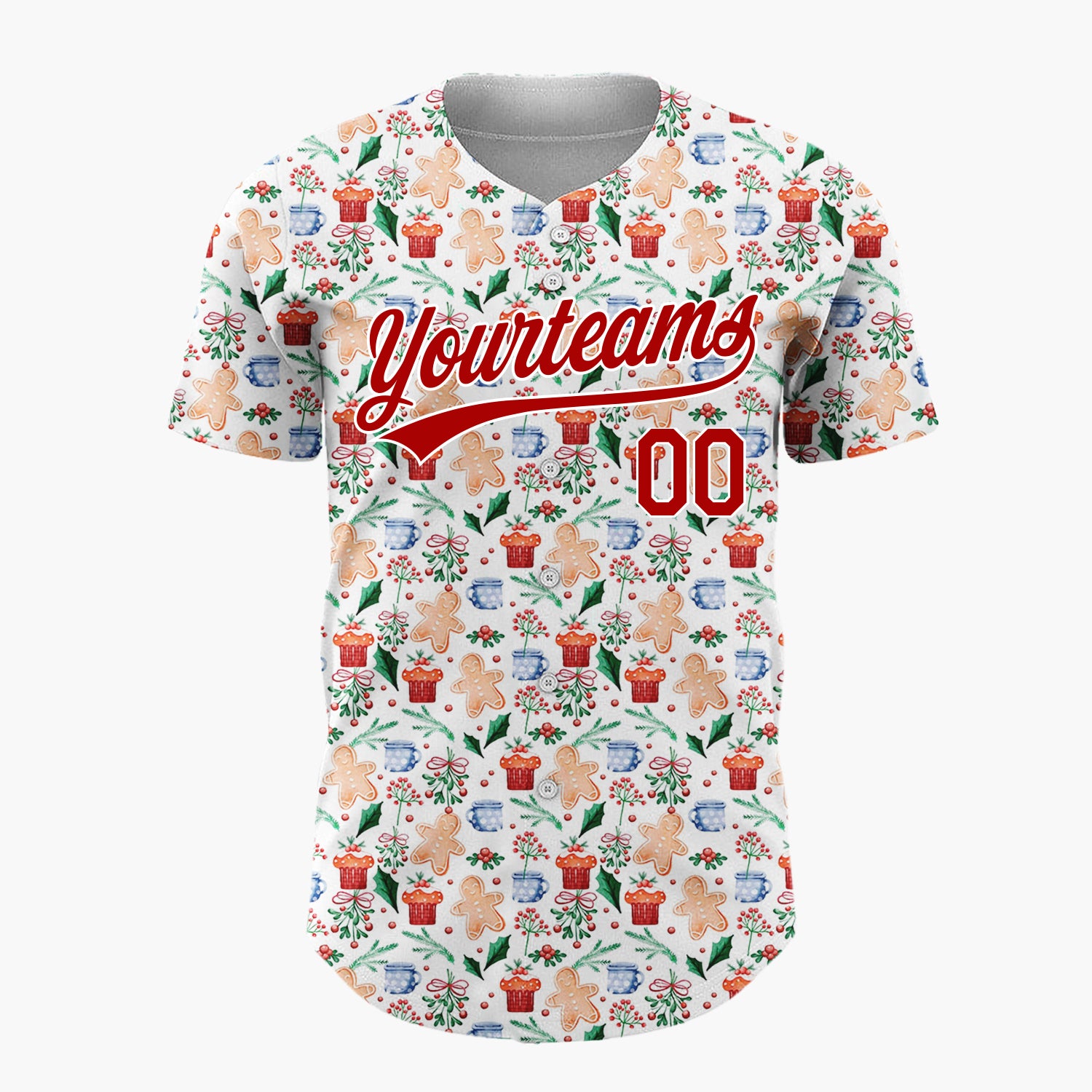 Custom White Christmas Gingerman Doodles Cartoon Pattern Christmas Baseball Jersey