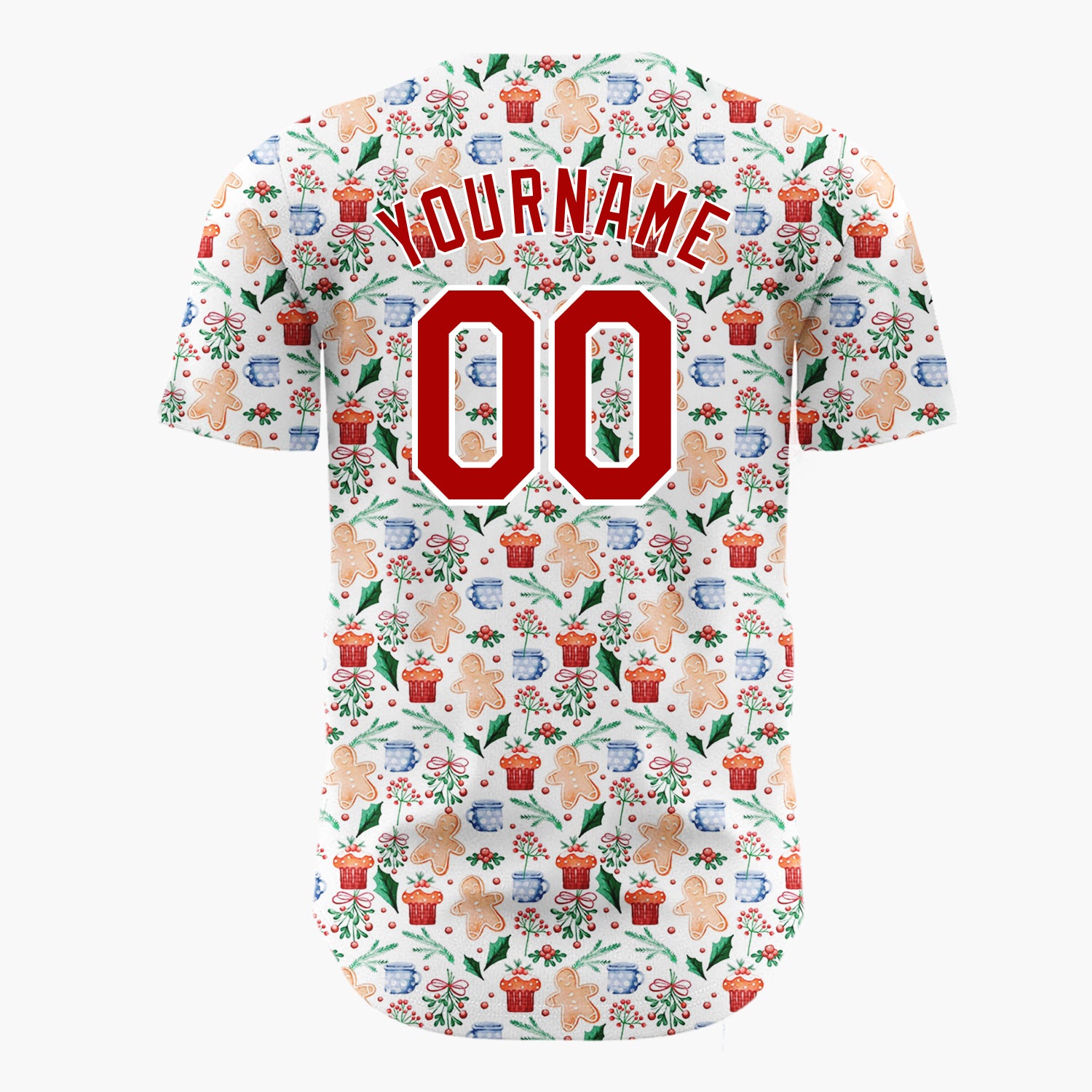 Custom White Christmas Gingerman Doodles Cartoon Pattern Christmas Baseball Jersey