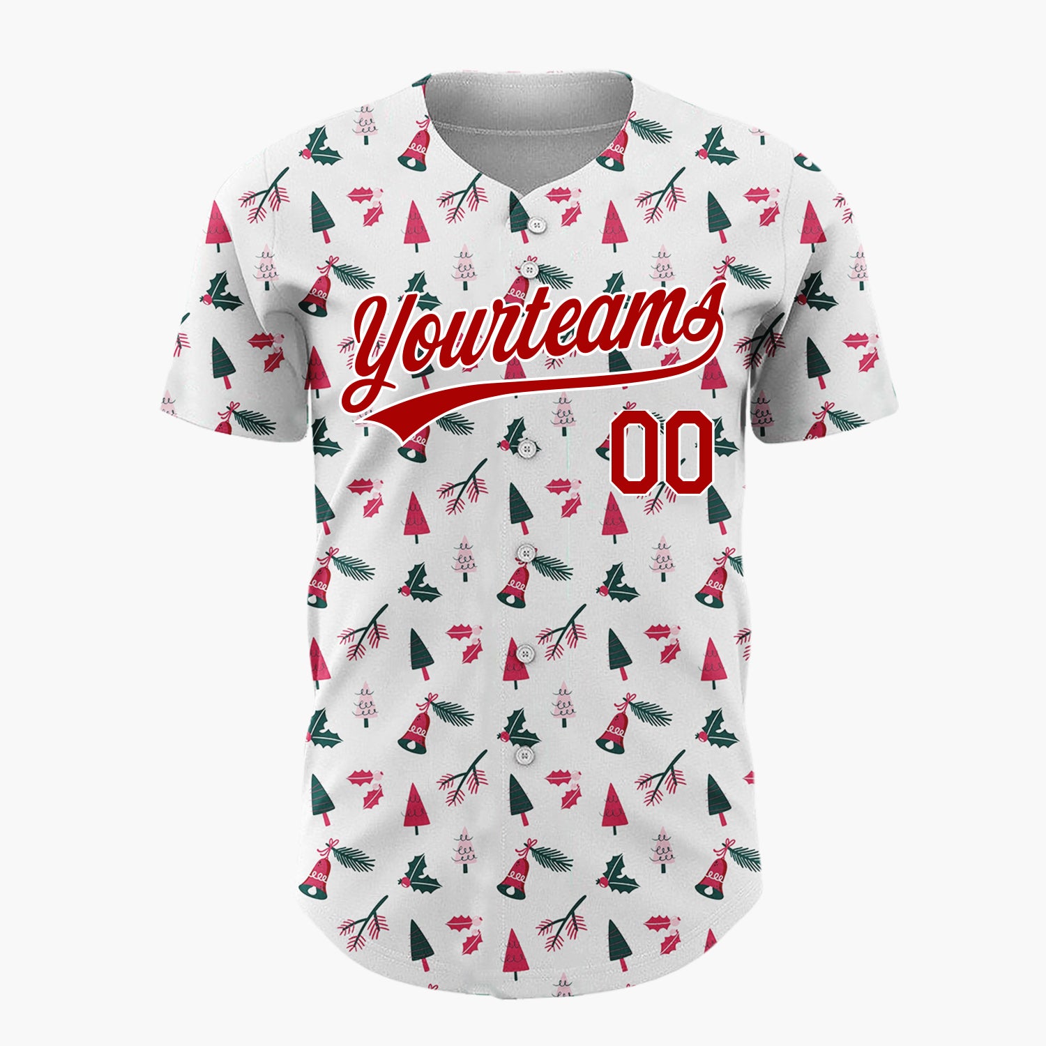 Custom White Red Abstract Trees And Holly Simple Minimalist Pattern Christmas Baseball Jersey