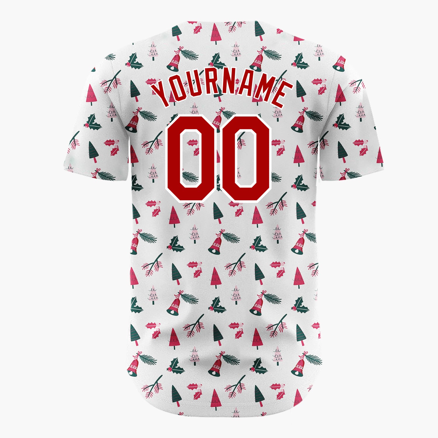 Custom White Red Abstract Trees And Holly Simple Minimalist Pattern Christmas Baseball Jersey