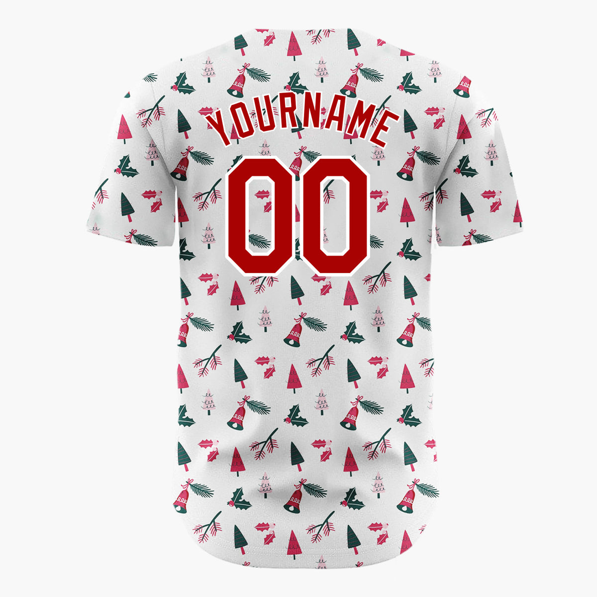 Custom White Red Abstract Trees And Holly Simple Minimalist Pattern Christmas Baseball Jersey