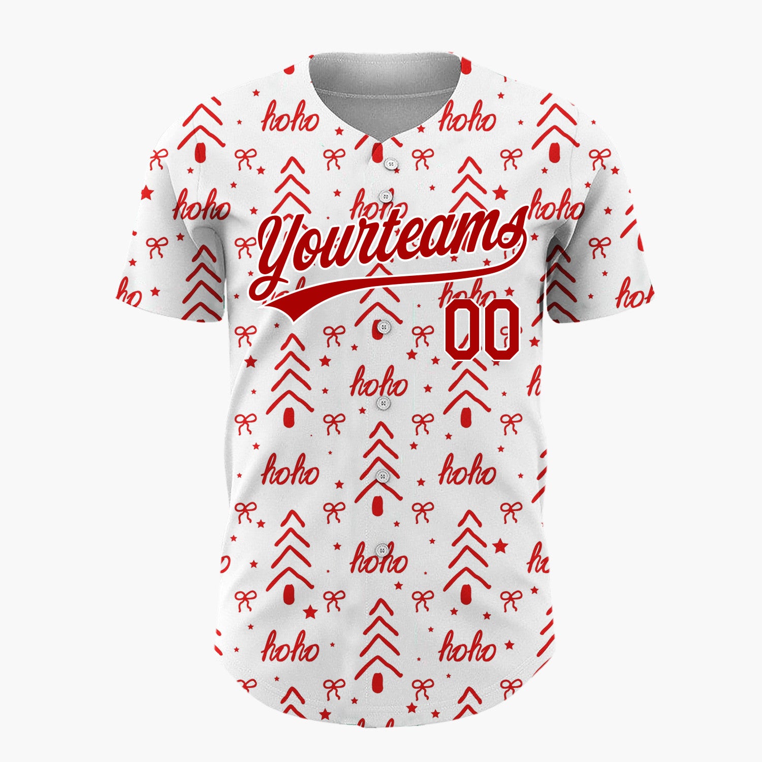 Custom White Hoho Christmas Tree And Bow Doodle Pattern Christmas Baseball Jersey