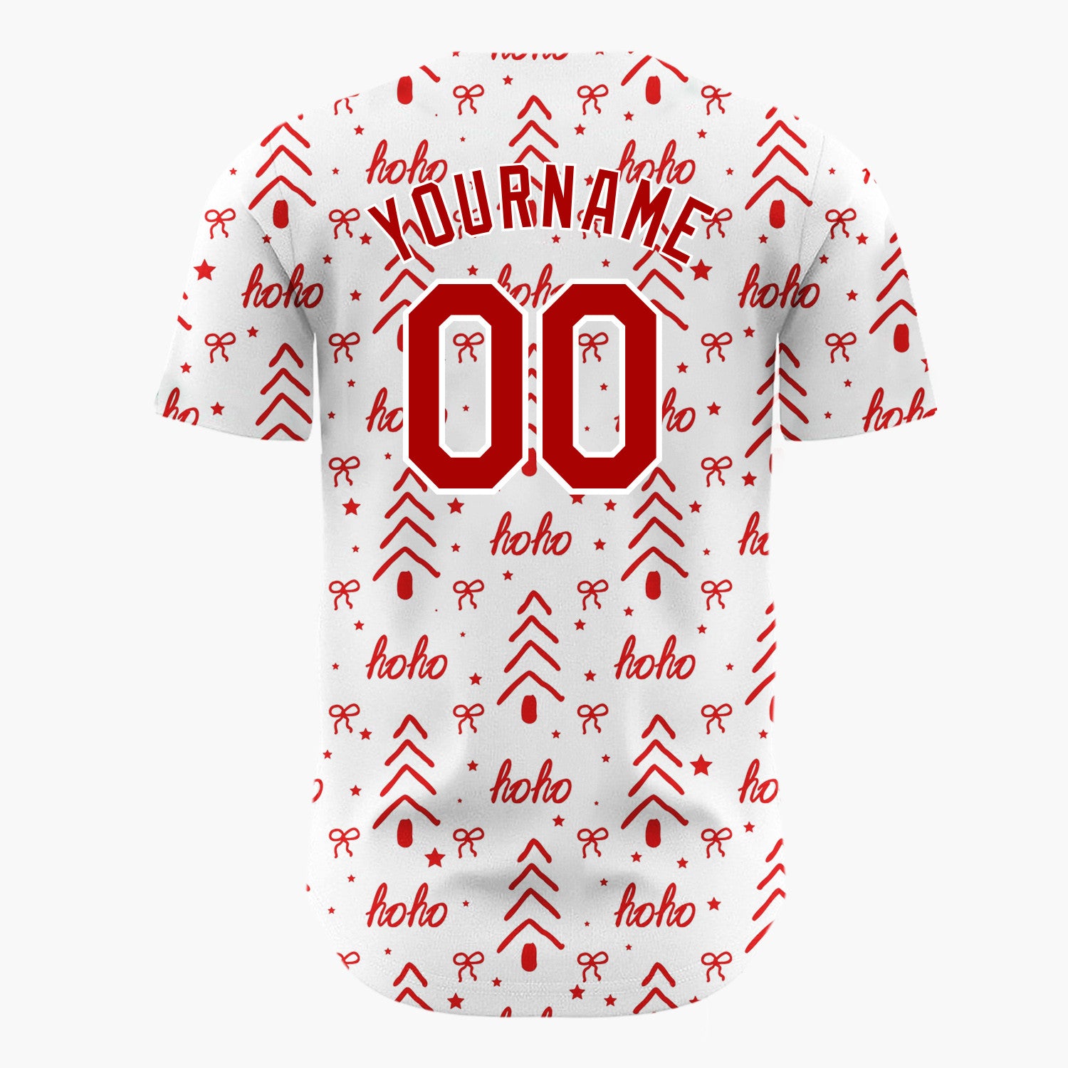 Custom White Hoho Christmas Tree And Bow Doodle Pattern Christmas Baseball Jersey