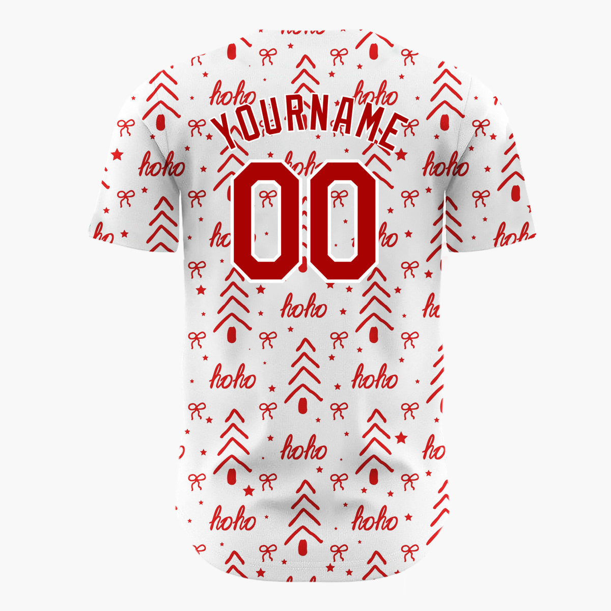 Custom White Hoho Christmas Tree And Bow Doodle Pattern Christmas Baseball Jersey