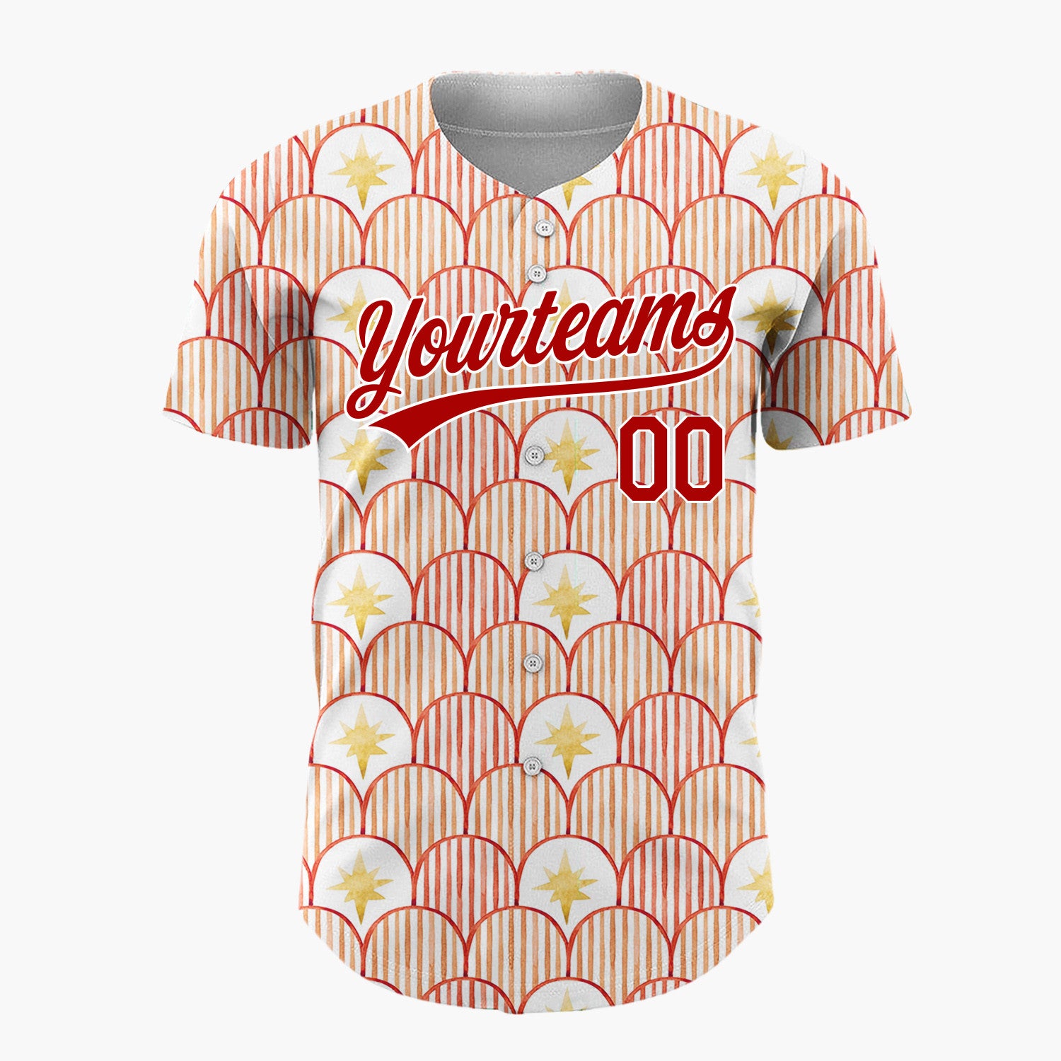 Custom White Red Scallop Scale And Star Watercolor Pattern Christmas Baseball Jersey