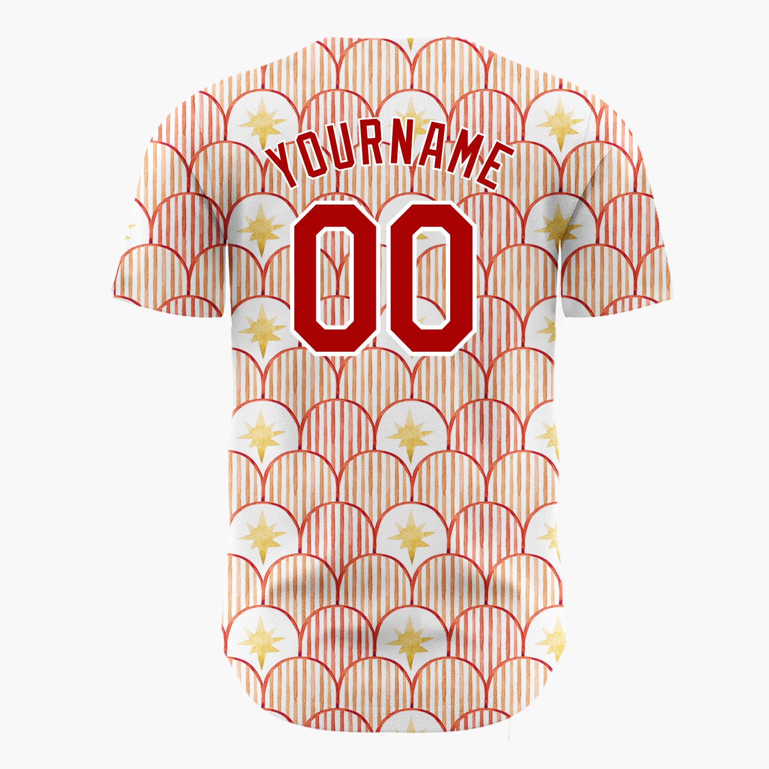 Custom White Red Scallop Scale And Star Watercolor Pattern Christmas Baseball Jersey