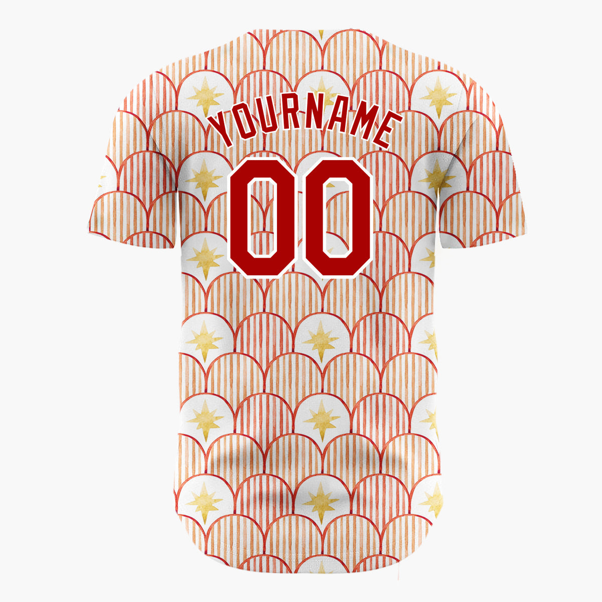Custom White Red Scallop Scale And Star Watercolor Pattern Christmas Baseball Jersey