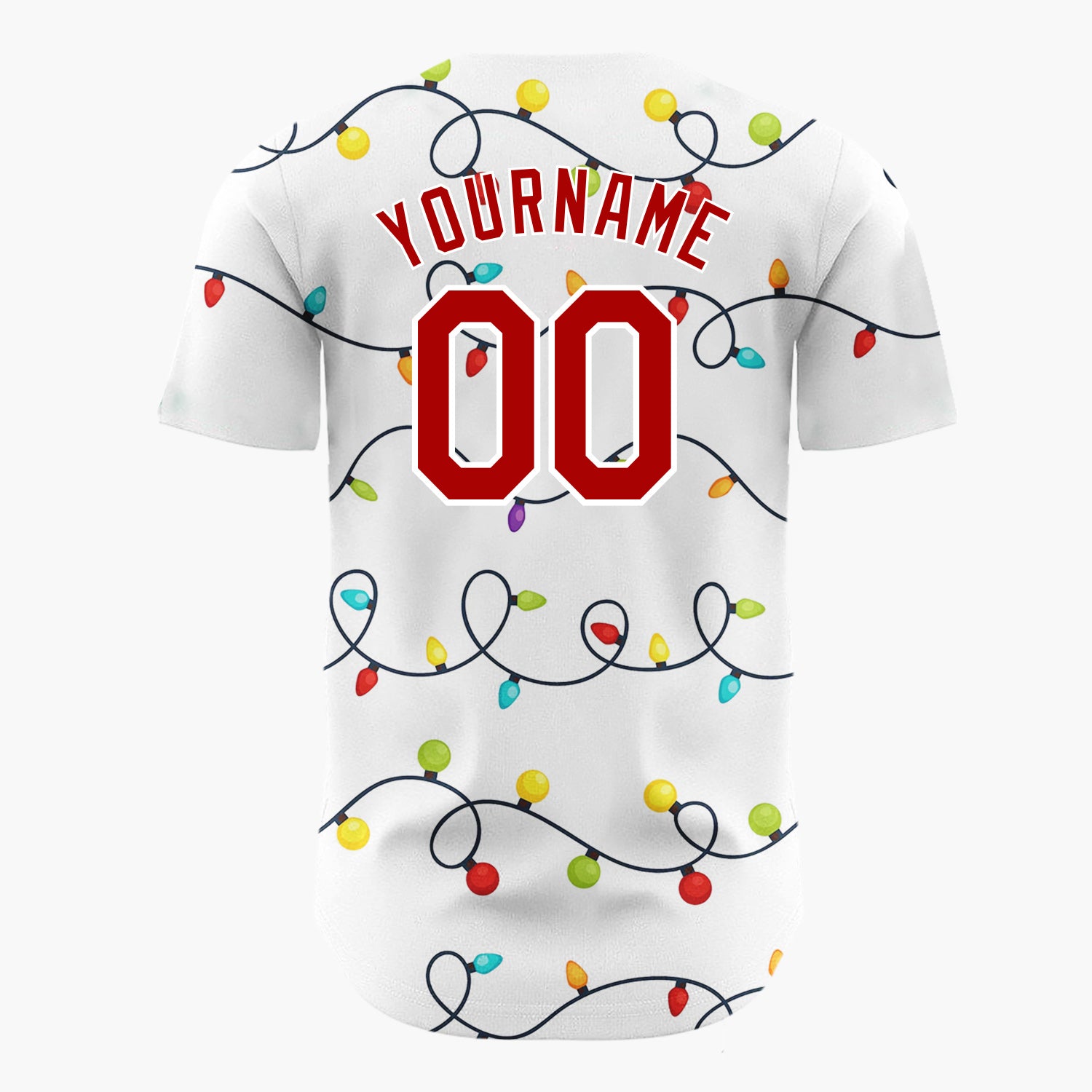 Custom White Rows Of Colorful Christmas Lights Line Art Pattern Christmas Baseball Jersey