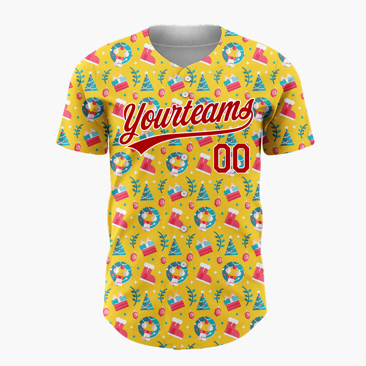 Custom Yellow Red Blue Simple Icon Christmas Baseball Jersey
