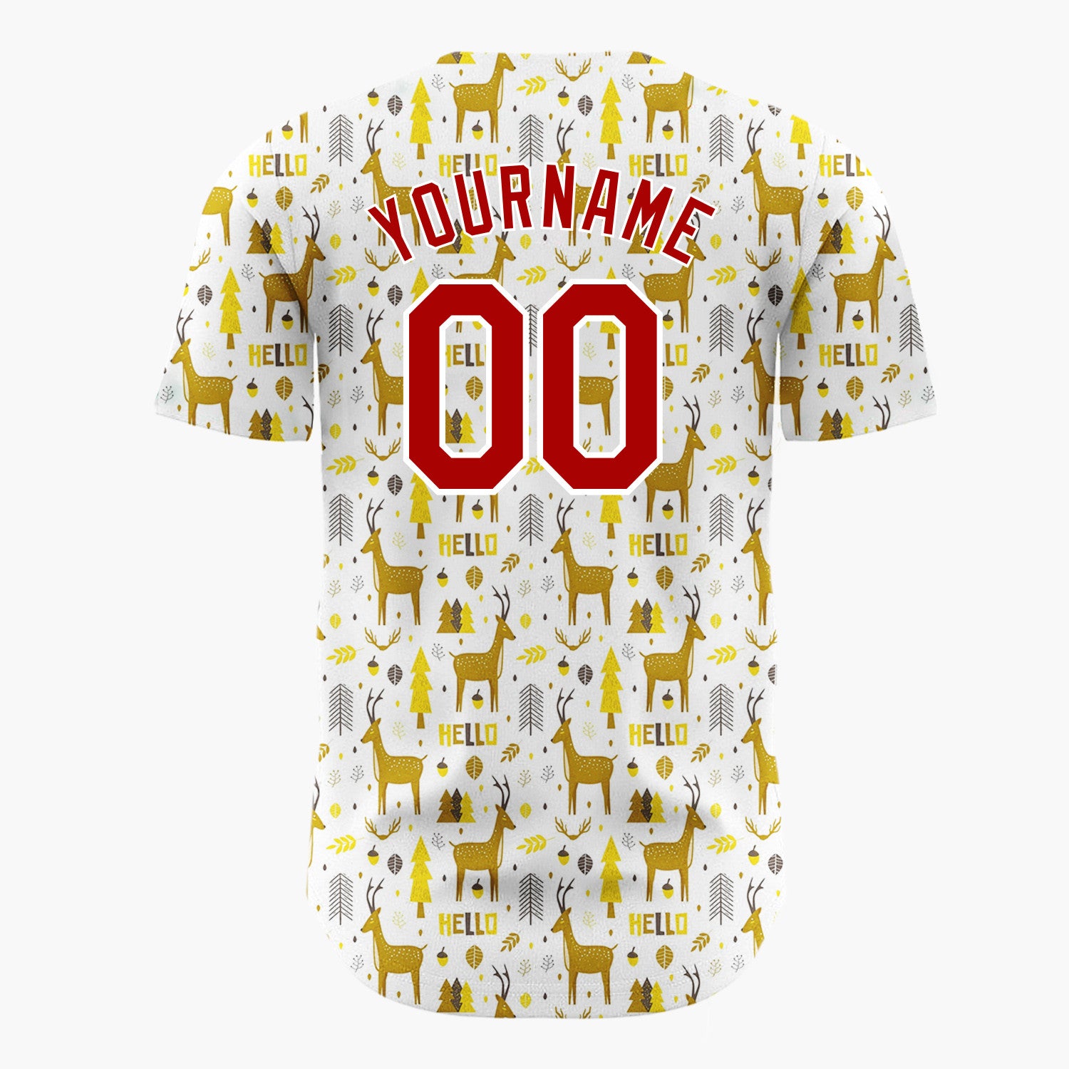 Custom White Yellow Reindeers Trees And Leaves Hello Winter Pattern Christmas Baseball Jersey