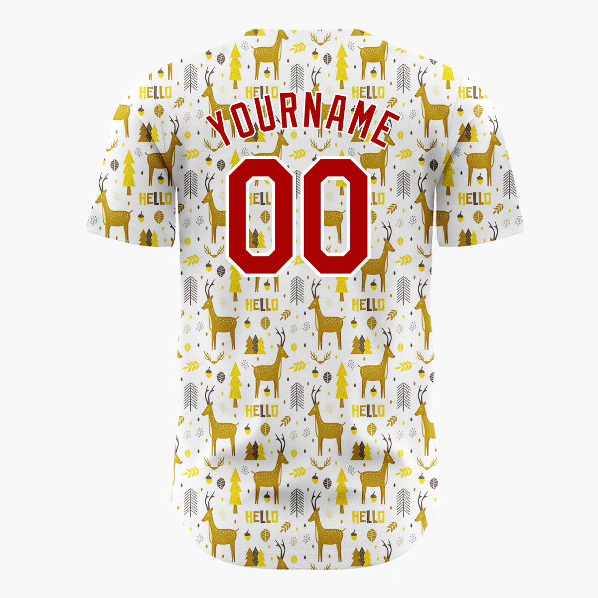 Custom White Yellow Reindeers Trees And Leaves Hello Winter Pattern Christmas Baseball Jersey