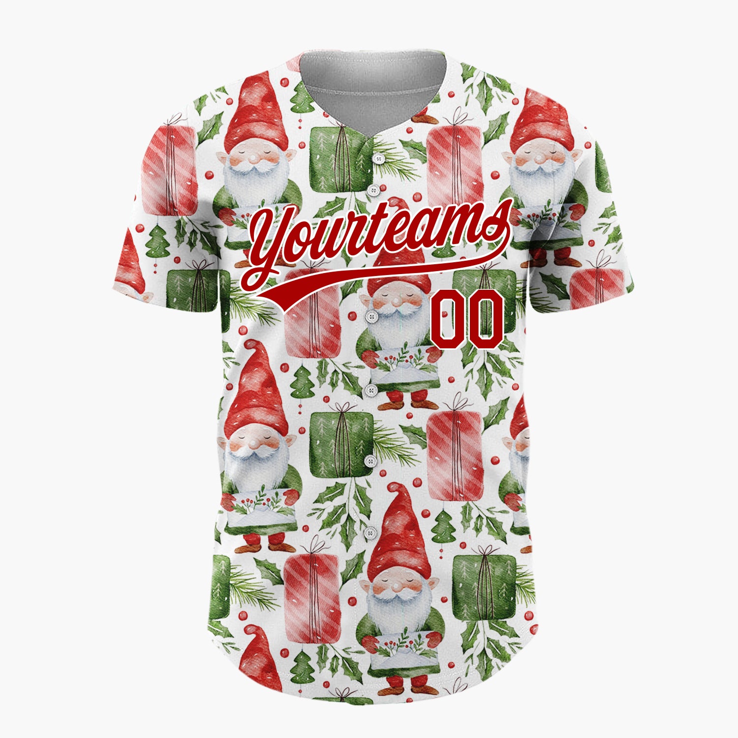 Custom White Watercolor Gnomes Gifts Festive Illustration Pattern Christmas Baseball Jersey
