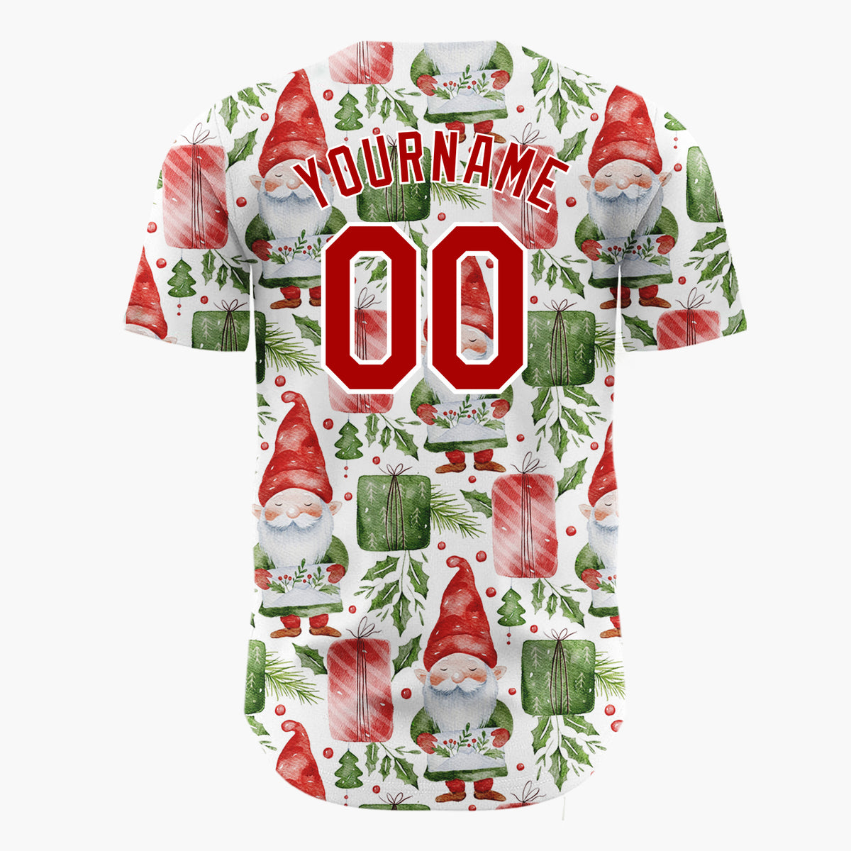 Custom White Watercolor Gnomes Gifts Festive Illustration Pattern Christmas Baseball Jersey