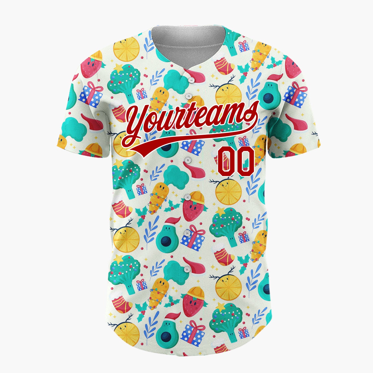 Custom Yellow Green Fruits Vegetables And Gifts Funny Christmas Baseball Jersey