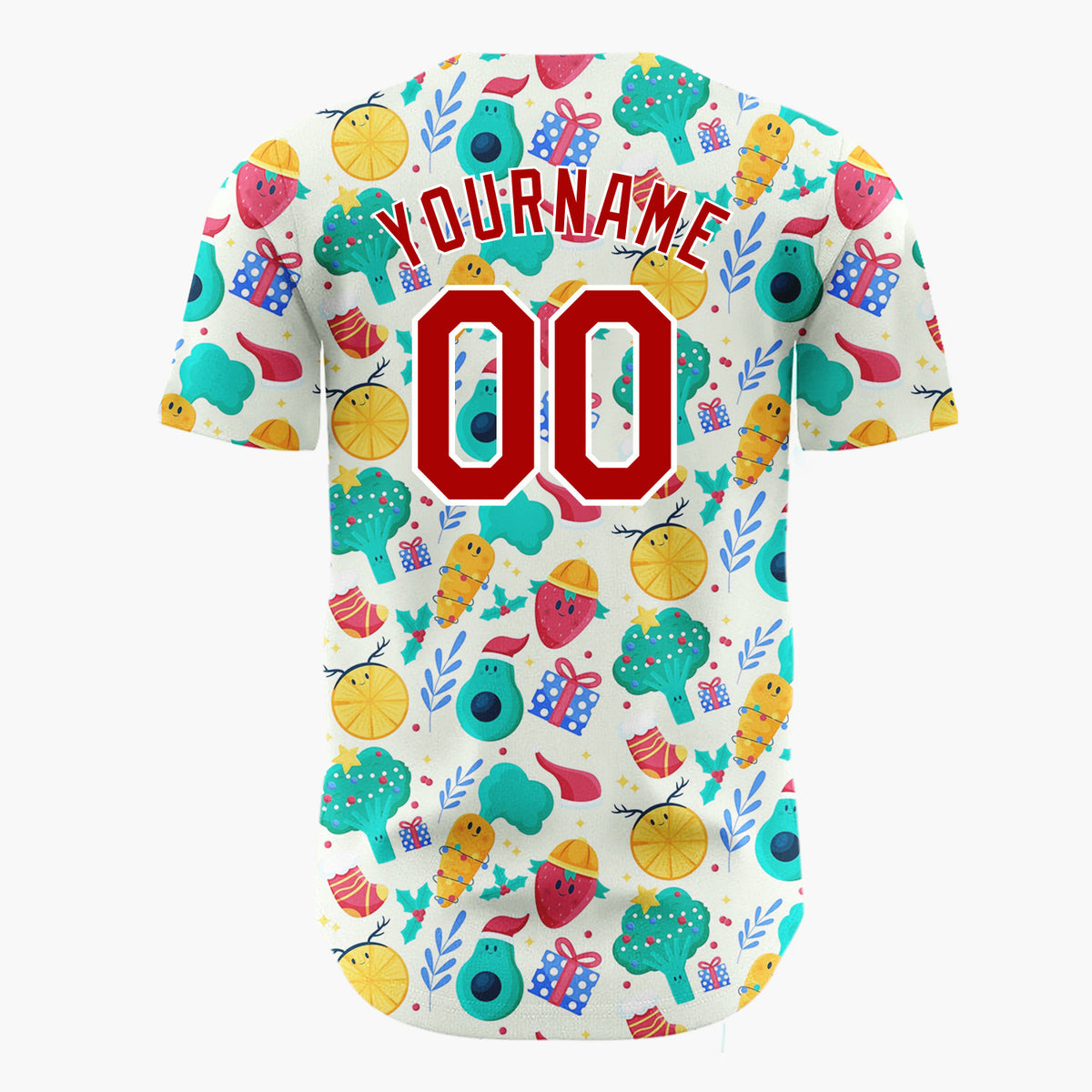 Custom Yellow Green Fruits Vegetables And Gifts Funny Christmas Baseball Jersey
